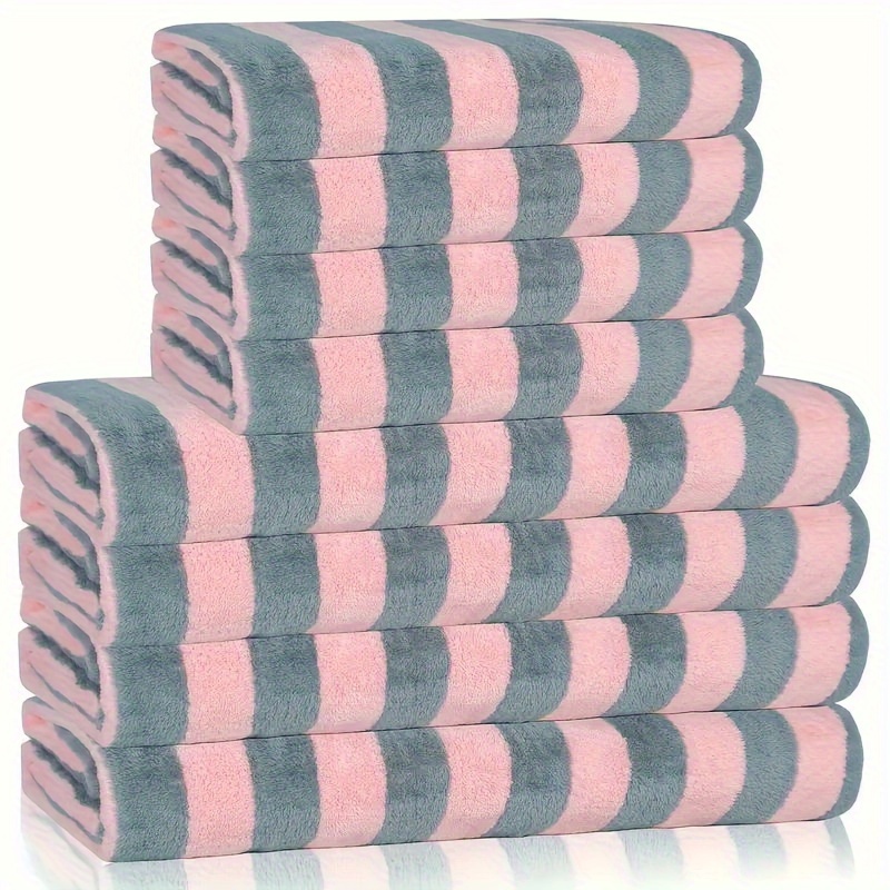 

8pcs Microfiber Striped Pattern Towel Set, Bath Towels, Super Absorbent Quick Dry Towels, Lightweight Ultra Soft Towel Set For Pools Beach Bathroom, Gym, Hotel & Spa