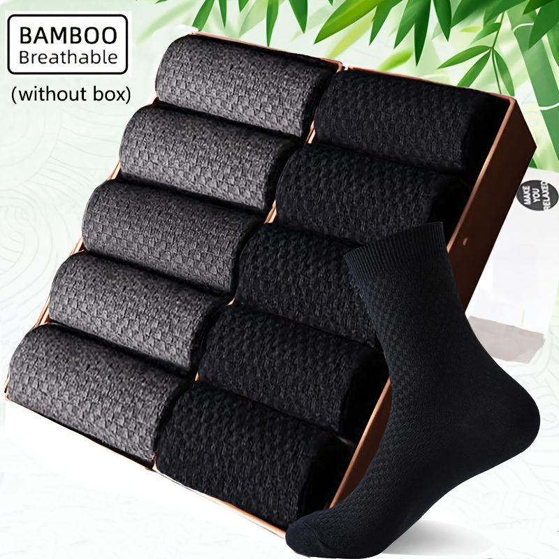 TEMU 6/10 Double Bamboo Fiber High Quality Business Socks Breathable, Comfortable, Sweat Absorbing, And For Men | Suitable For Business, Leisure, And