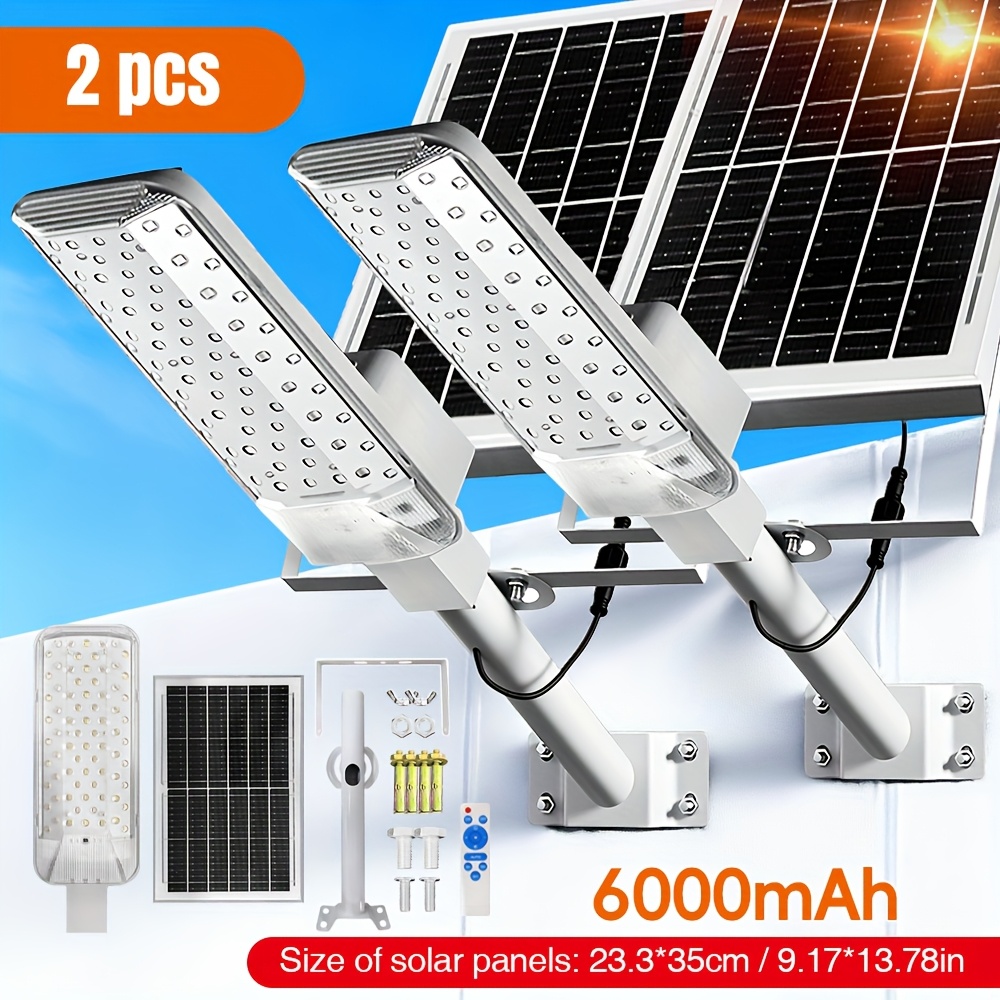 TEMU 2 Pcs/1 Pc- Solar Street Lights, High Brightness Led Wall Lights, Home Outdoor Lawn Lights, In 4000mah And 6000mah Options, Wide Applications -