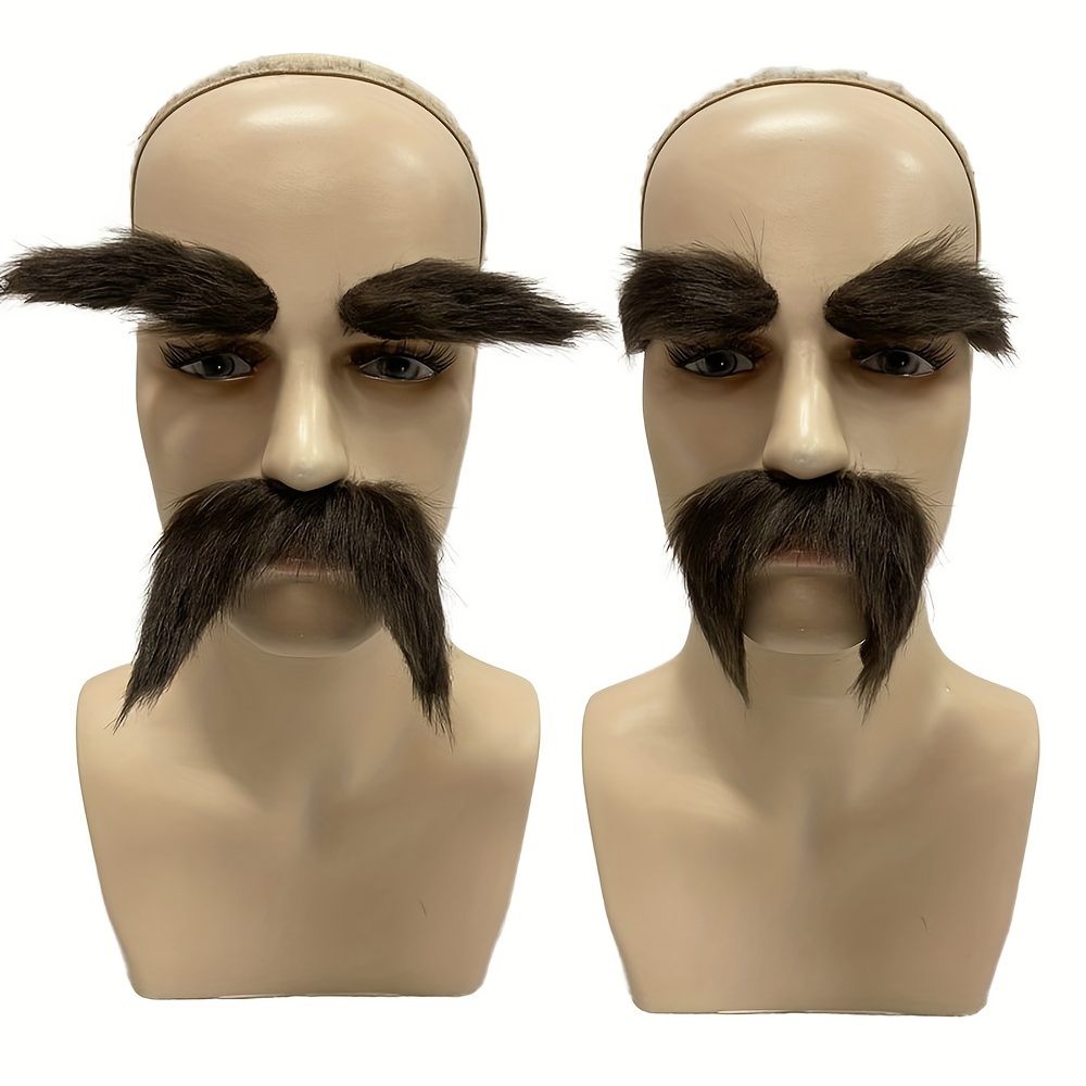 

Large Self-adhesive Brown Beard & Eyebrows Set - Cool Polyester Fake Mustache For Cosplay, Halloween, Pirate Costumes & Party Accessories