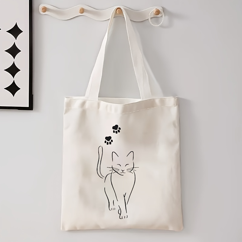 

& Paws Print Tote Bag, Canvas Shoulder Bag With Adjustable Strap, Foldable, Non-closing, Hand Washable, Large Capacity For Daily Shopping And Student Use