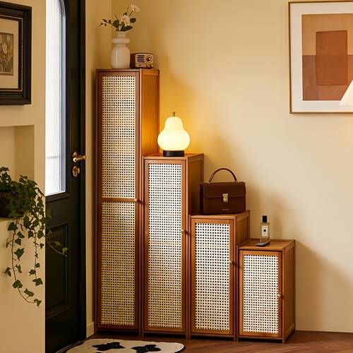 a vintage style bamboo shoe cabinet with doors featuring multiple breathable mesh doors for storage a multifunctional freestanding entryway shoe cabinet and a narrow vertical shoe rack suitable for corners ideal for living rooms