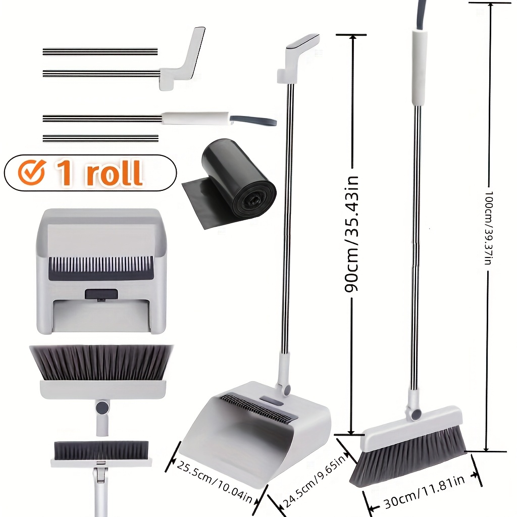 TEMU 3 In 1broom And Dustpan Set With Garbage Bags, Broom Dust Pan, Dustpan With Long Handle, Broom With Dustpan, Broom And Dustpan Set For Home,