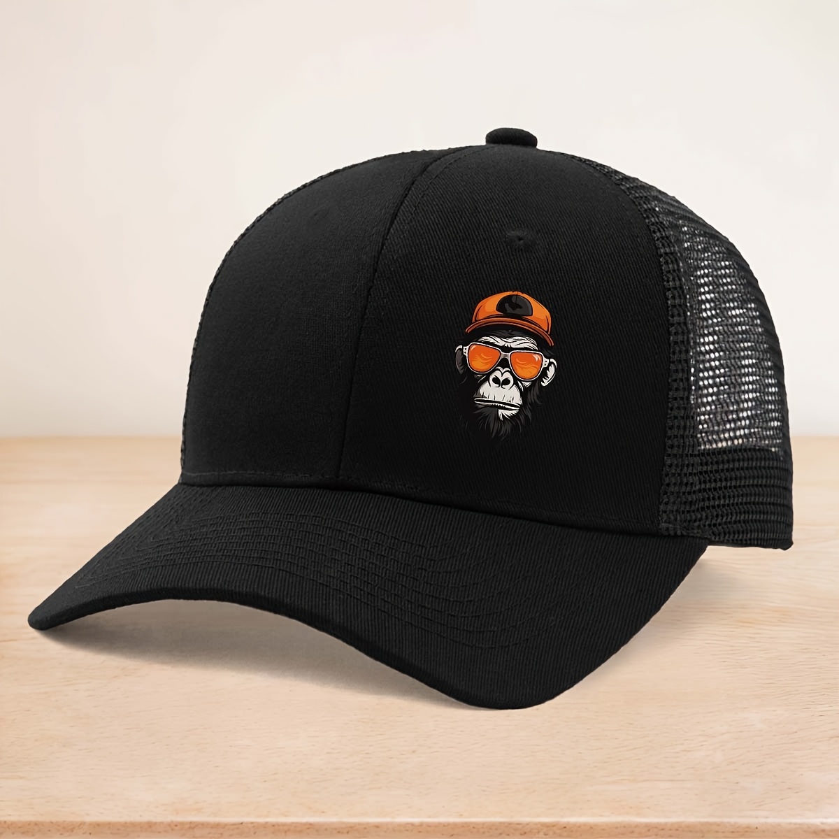 TEMU Casquette de baseball rigide de haute qualité avec un imprimé cool de lunettes, chapeau décontracté de taille ajustable, casquette à bec de