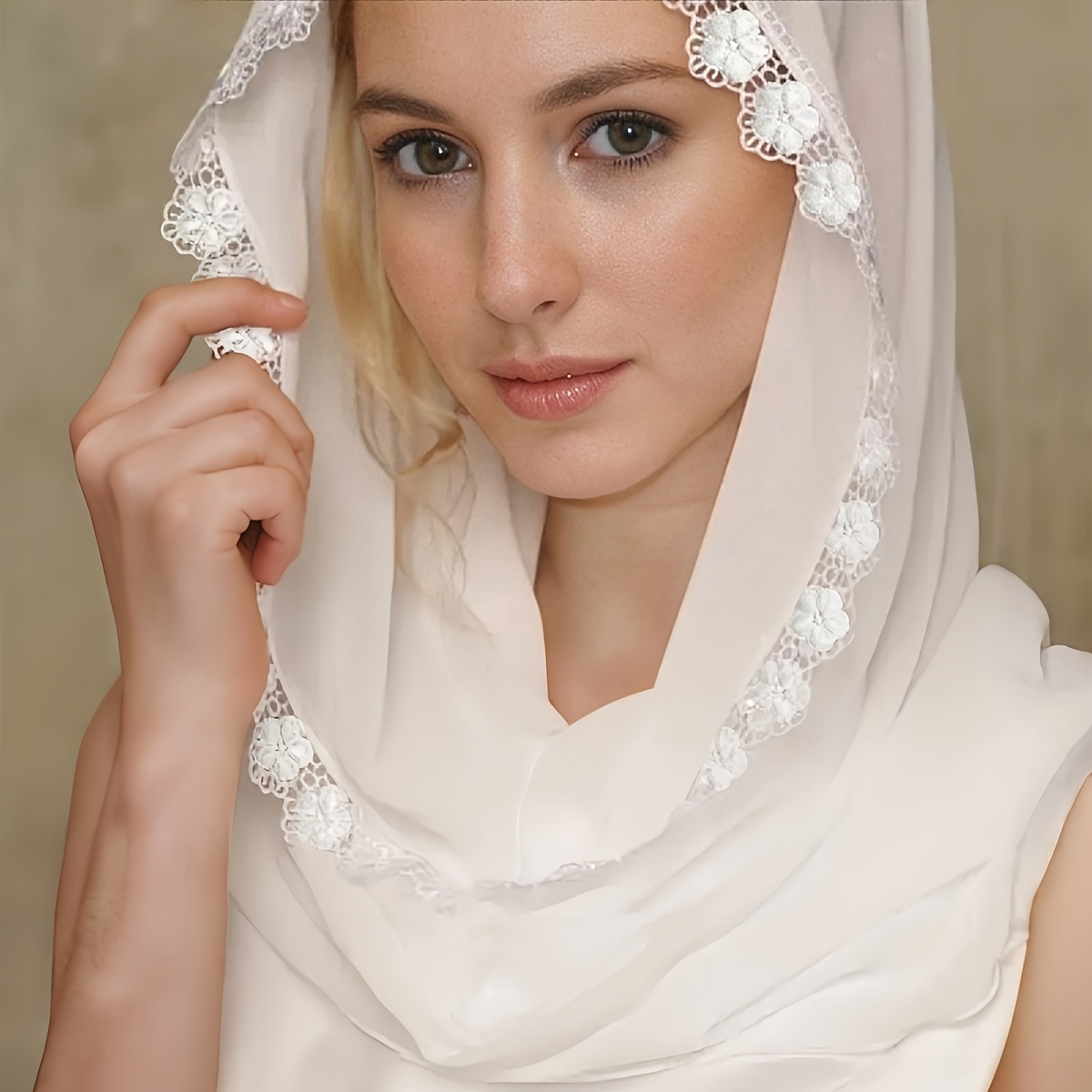 Image of 1pc Women's Vintage Solid Lace Bag Headscarf Church Veil Hooded Scarf For Wedding Banquet Party Photography