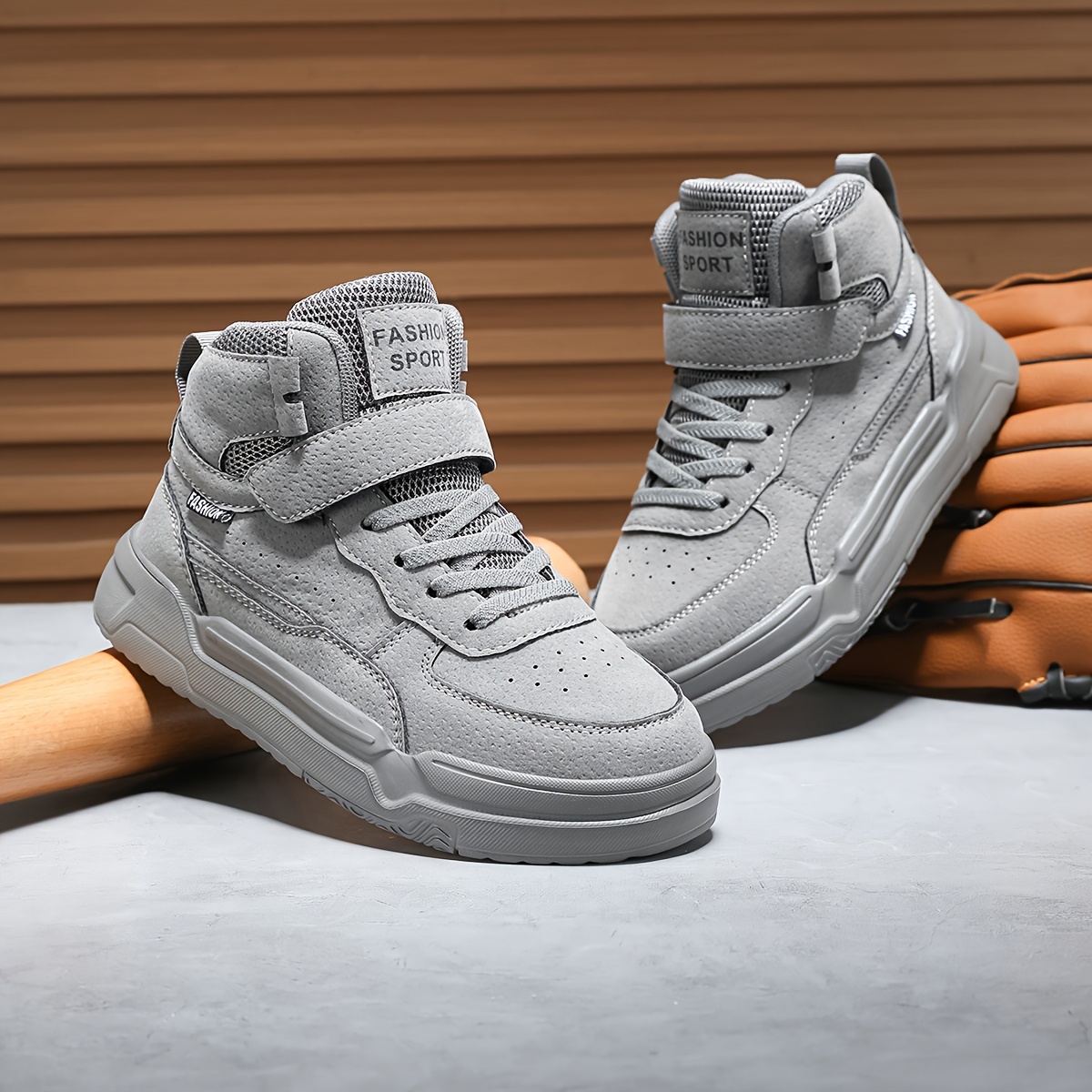 Boys' All-Season Versatile and Comfortable Casual Sneakers, with a Convenient Hook-and-loop Fastener for Easy On/off Wear. These Gray High-end Sneakers Feature a Soft, Cushioned, and Anti-slip Sole, Making Them Ideal as Breathable High-top Skate