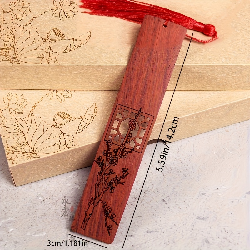 Image of 4pcs Elegant Wood Bookmark With Plum, Orchid, Bamboo & Chrysanthemum Carvings - Suitable For Readers, Writers, Teachers, Students - Ideal Book Lover Gift (booksclubs, Birthdays) - Tassel Color Random