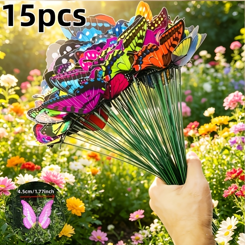 TEMU 【3d】 [3d] 15pcs Glow In The Dark Stakes Artificial Garden Decor Random Color Luminous Picks For Indoor Outdoor Yard Patio Flower Pot Flower Bed