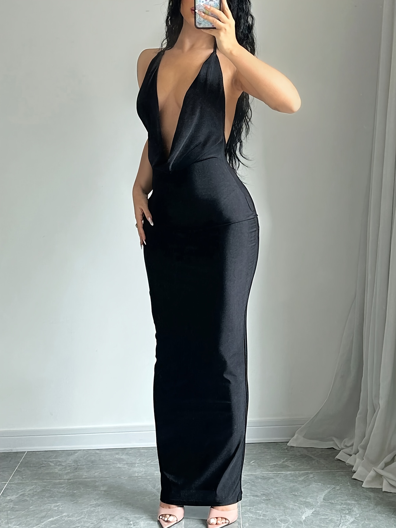 deep v-neck dress cleavage Mini Dress Deep V Neck Dress Cleavage Women's Sexy Bodycon Deep V Neck Long  Sleeve Cut Out Club Mini Dress White S