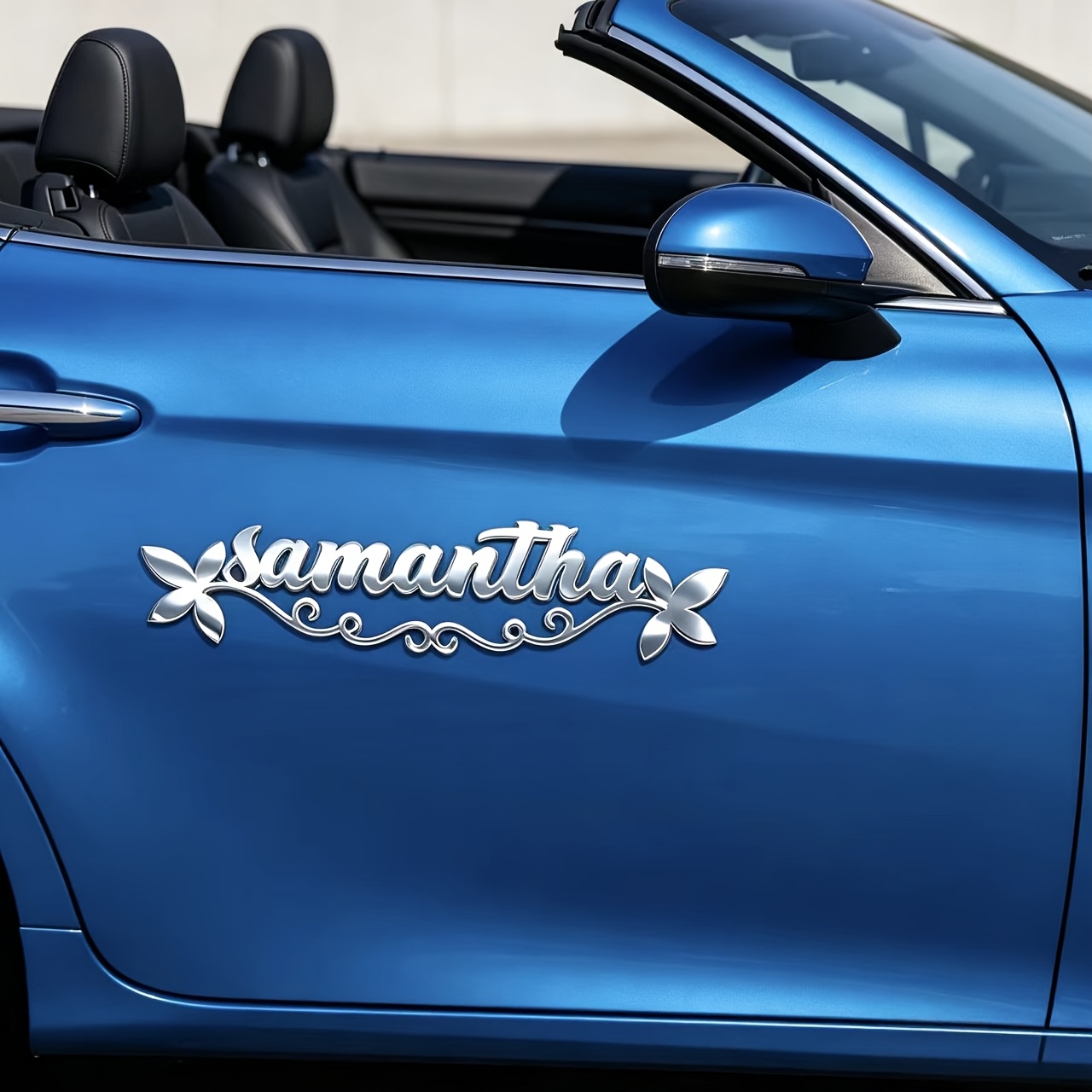 TEMU Single-piece Floral , Customizable Text Stainless Emblem, Elegant Style, Durable And , Suitable For Car And Motorcycle Body Decoration,