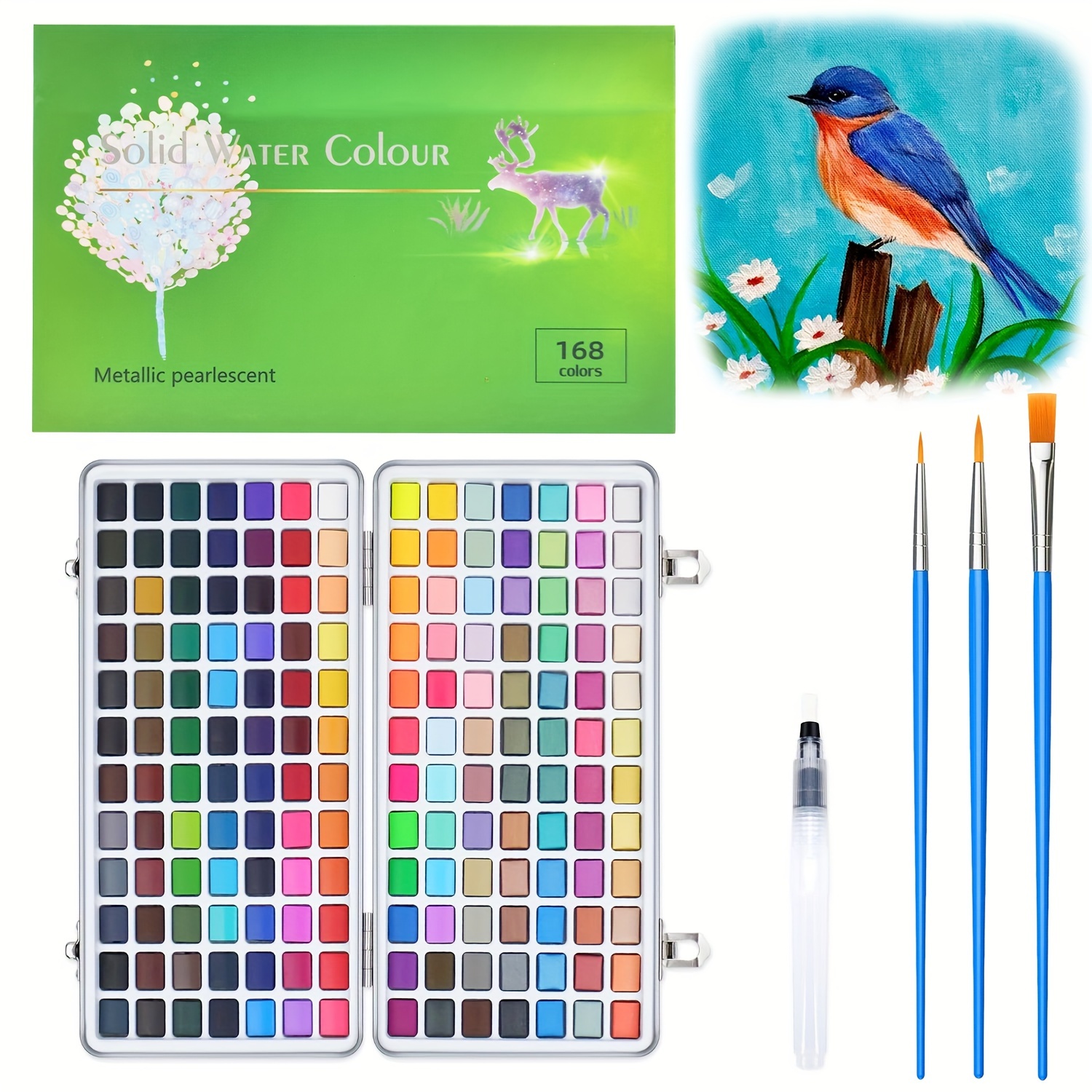 

Deluxe 168-color Watercolor Paint Set With Brushes, Coloring Book & Drawing Pencil - Premium Art Supplies Kit