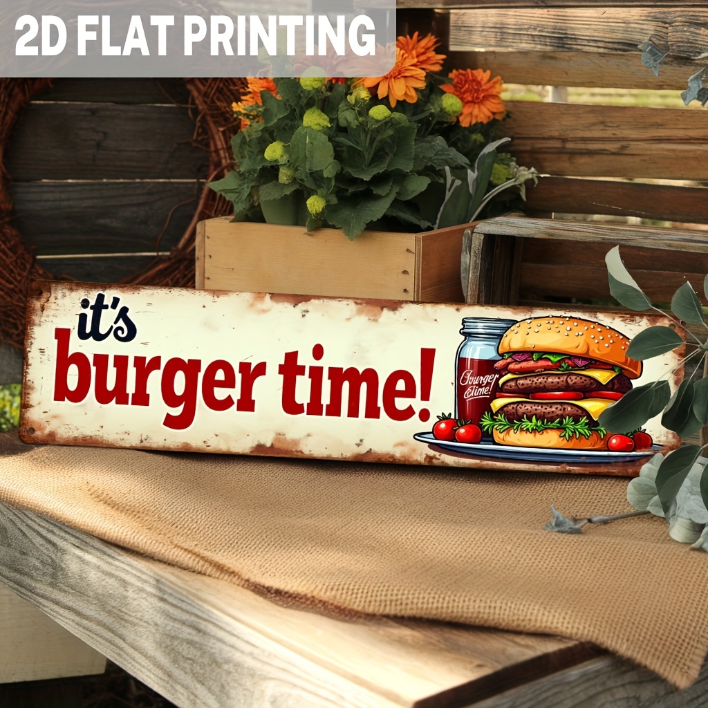 TEMU 2d Flat, 1pc, Vintage ! Metal Sign Rustic Food Theme Wall Hanging Decor For Kitchen, Diner, For Man Cave, Game Room, Decorative Sign, 3.93x15.74