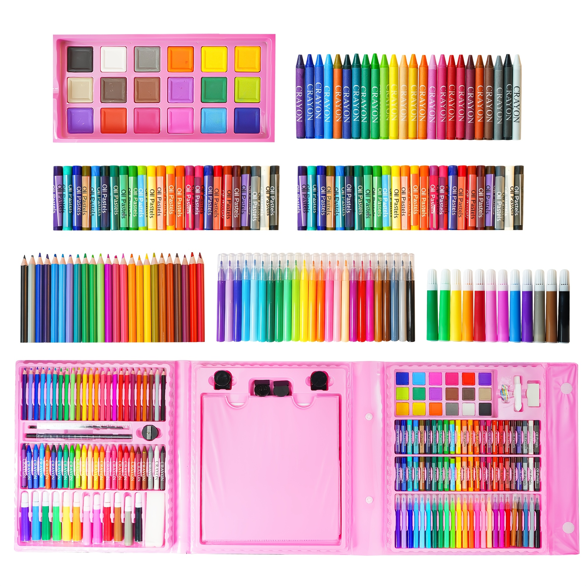 Image of 208 Pcs Crayons Set. Equipped With Oil Pastels, Crayons, Colored Pencils And Watercolor Pens, Ideal For Aged,perfect For Beginners & Art Lovers, Great Gift , Gift For