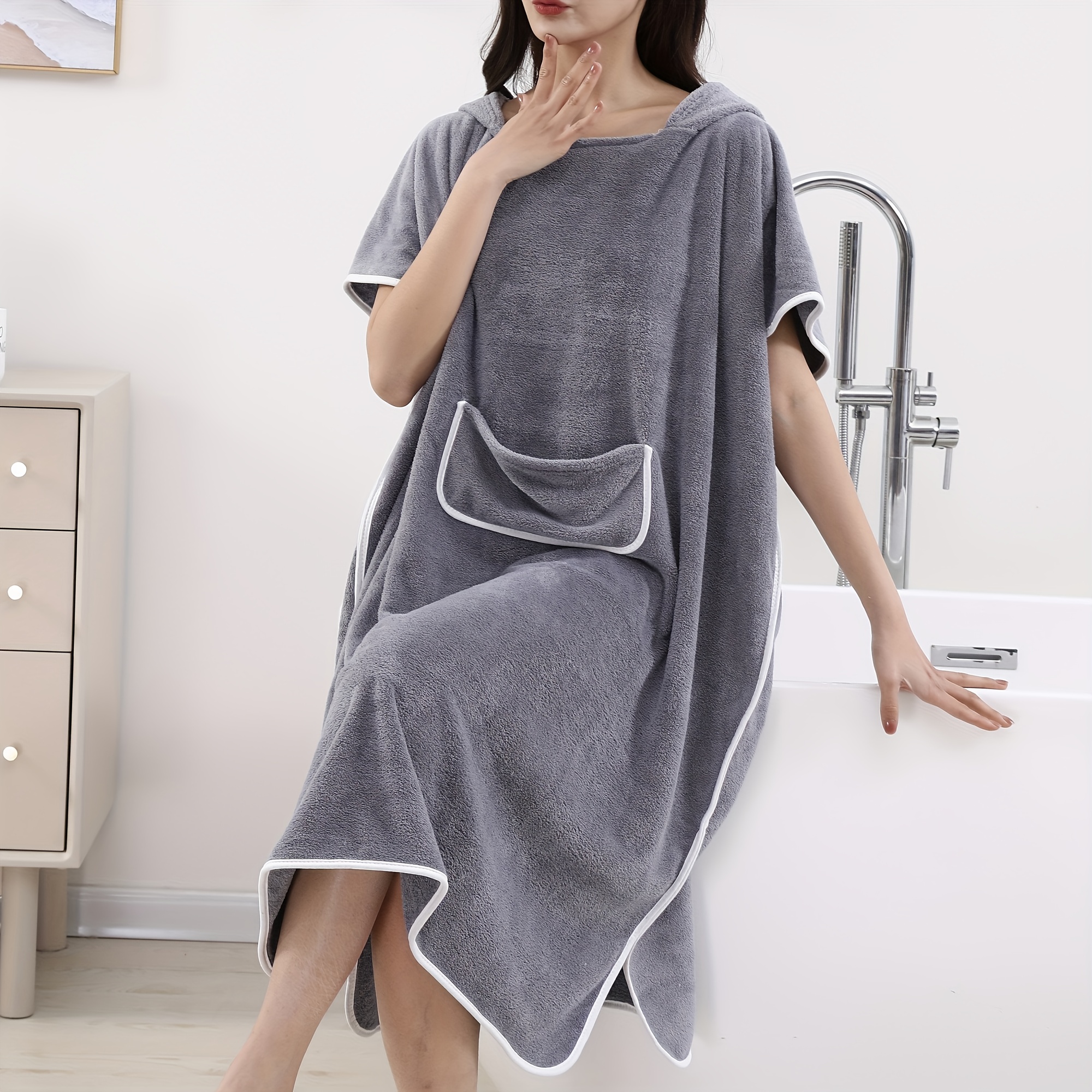 TEMU 1pc High-quality Upgraded Women's Wearable Bath Towel, And Super Absorbent, Suitable For Loungewear Or Bathrobe, Ideal For Bathroom, Spa, And