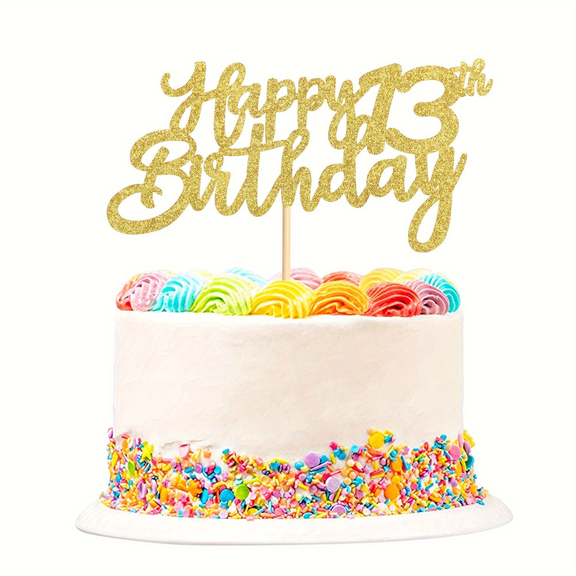 Happy 13th Birthday Cake Topper – Rose Gold Glitter, 'Official Teenager'