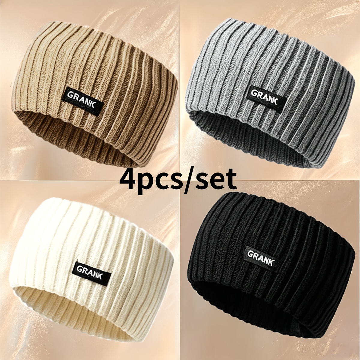 TEMU Lot de 4 bandeaux doux et extensibles pour femme - Cache-oreilles chauds d'hiver, confortable de couleur unie, bandeaux élégants et confortables