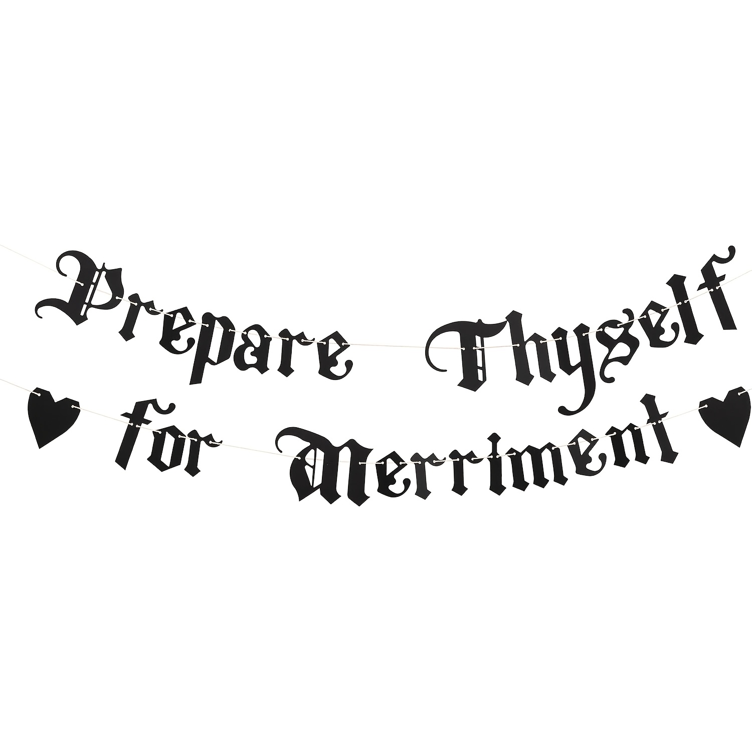 TEMU Gothic Banner - Black Old English Letter Garland With Hearts, Prepare Thyself For , Dark Medieval Vintage Decorations For Birthday, King Queen ,