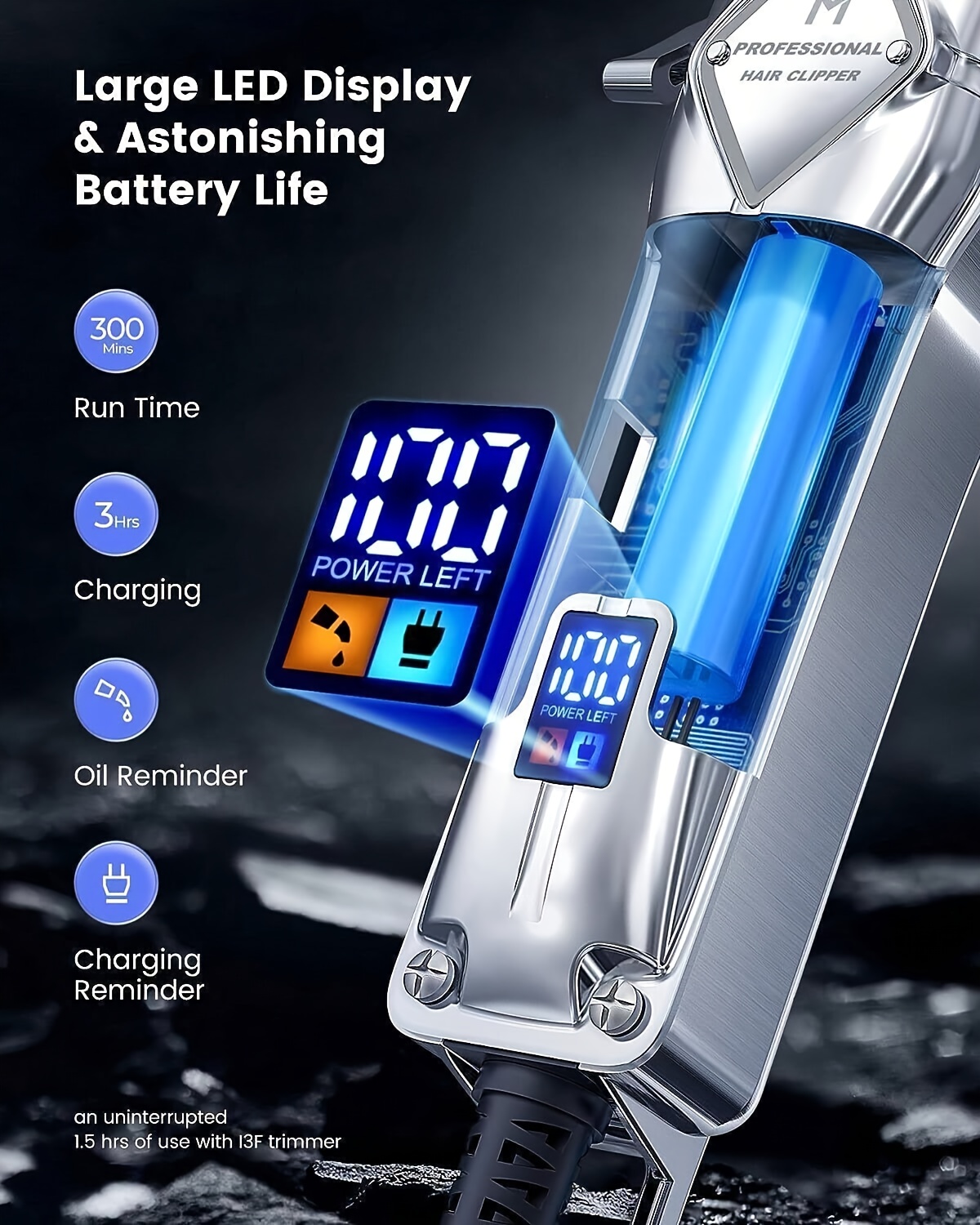 Machine à Tondre Professionnelle avec Affichage LCD, Charge Rapide, Précision et Style pour Coiffeurs et Usage Domestique - Idée Cadeau pour Hommes