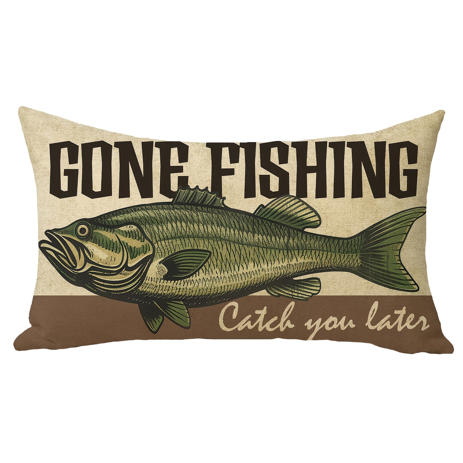 TEMU 1 housse de coussin à thème pêche - Décor vintage de cabane au bord du avec motif canne et poisson, housse de coussin zippée pour canapé, lit ou