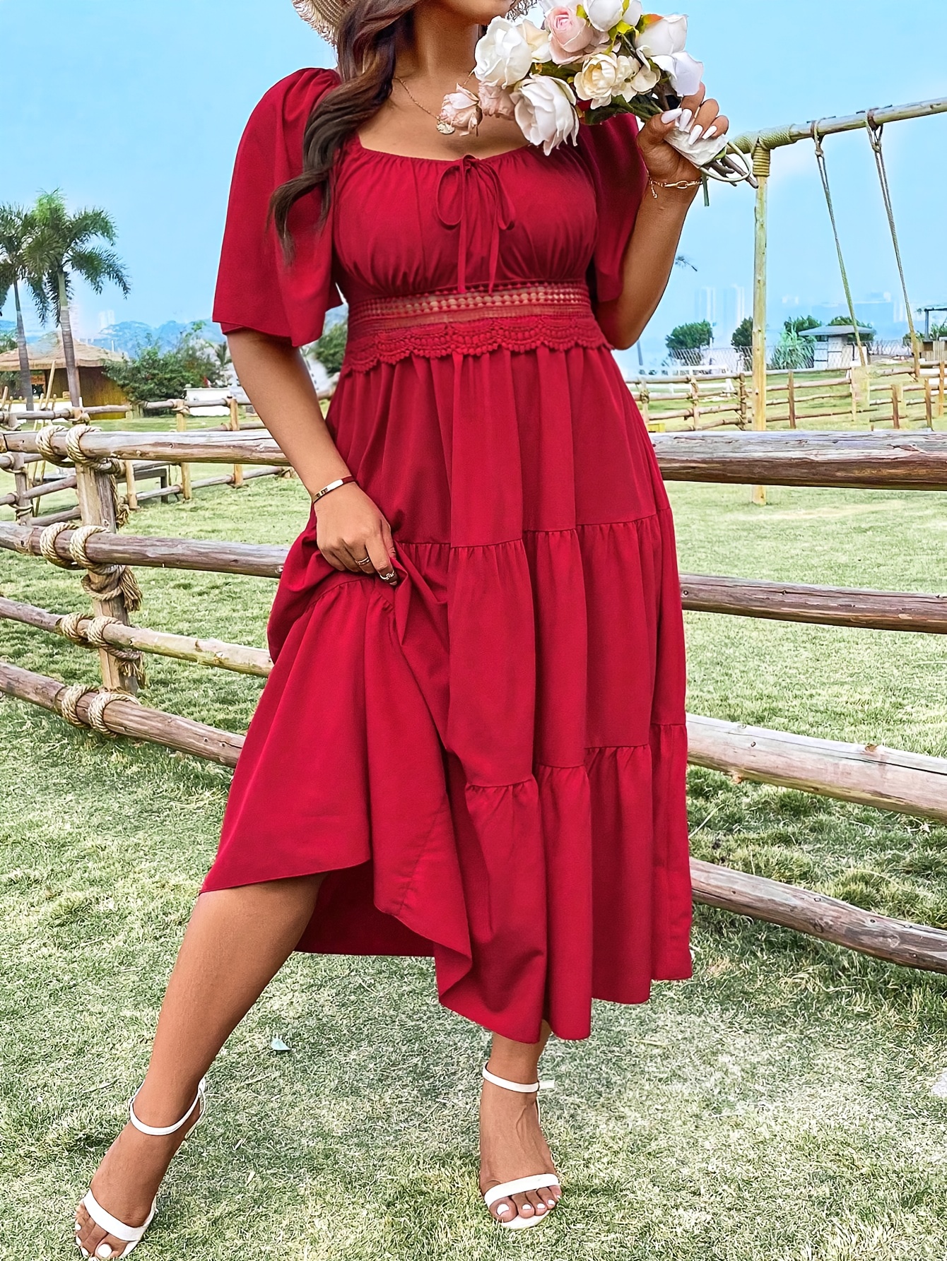 sachin and babi light blue dress Younrui Plus Size Casual Summer Red Boho Dresses for Curvy Women Flowy  Tiered Swing Midi Floral Dress with Pockets(1XL-1033-Red Floral) at Amazon  Women's Clothing store