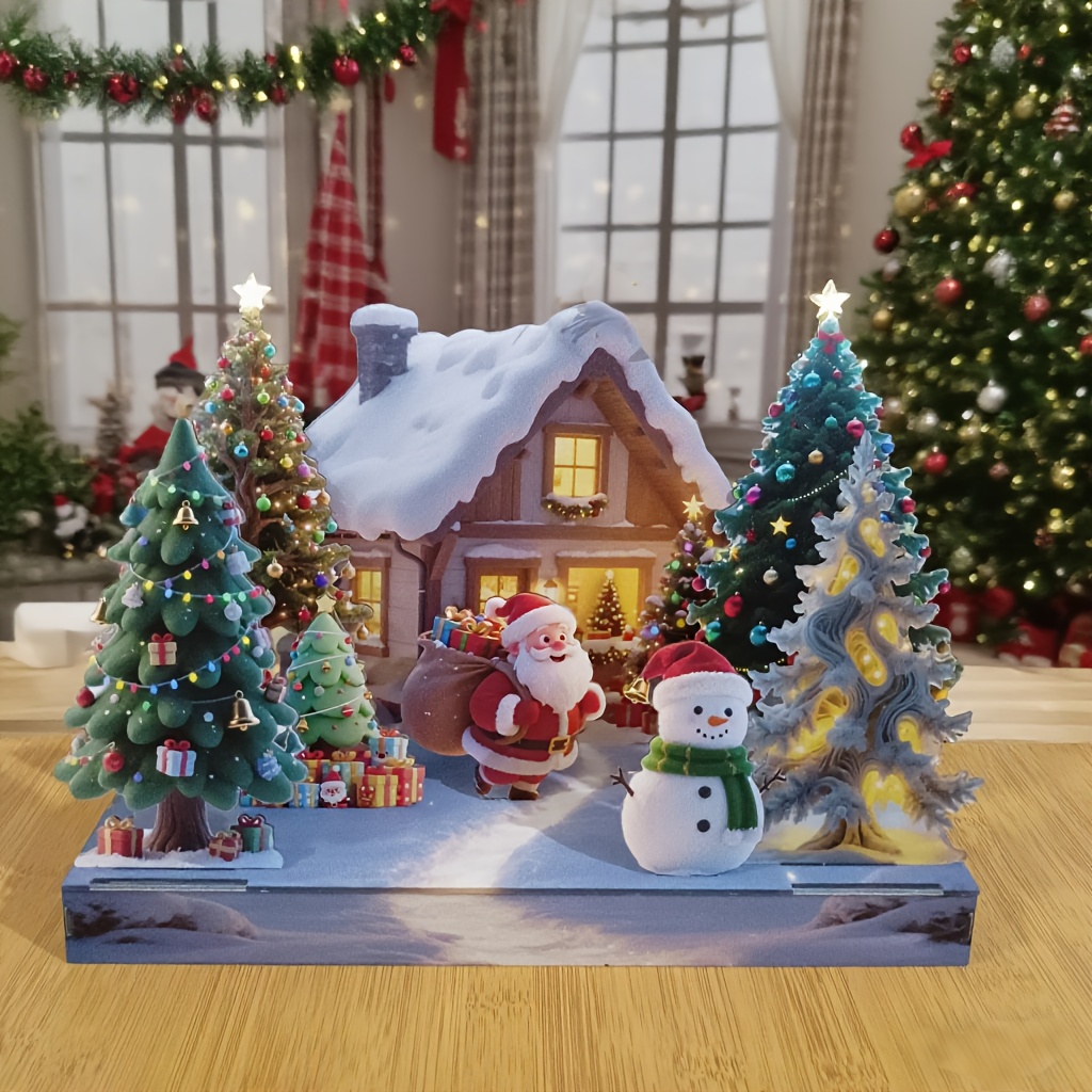 DIY Kerstcottage 3D Puzzel Montageornament, Woonkamer Kerstmagische Scène, Sprookjesachtige Miniatuurwereld, Vol Kerstsfeer! Helende Kleine Ornamenten, Perfect Cadeau voor Kerstmis, Kerstdecoratie, Verzamelbare Bouwen & Accessoires