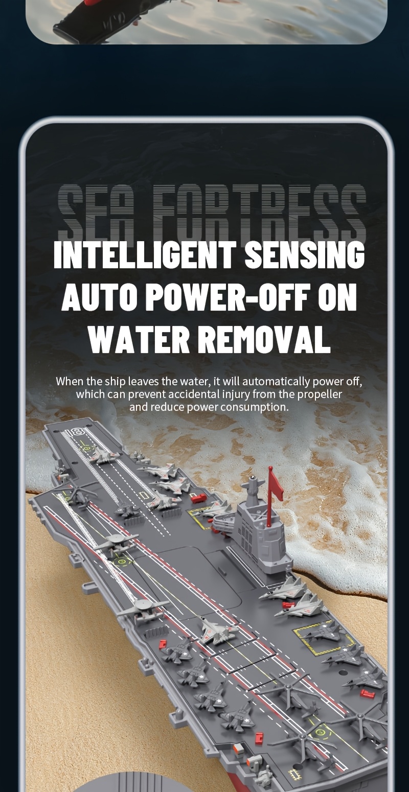 2025 1:48 RC Tactical Carrier Ship - Water-Activated Control with Modular Assembly System & Auto-Sensing Tech, Smart Battery Alert & Interchangeable Parts for Pool/Lake Battles