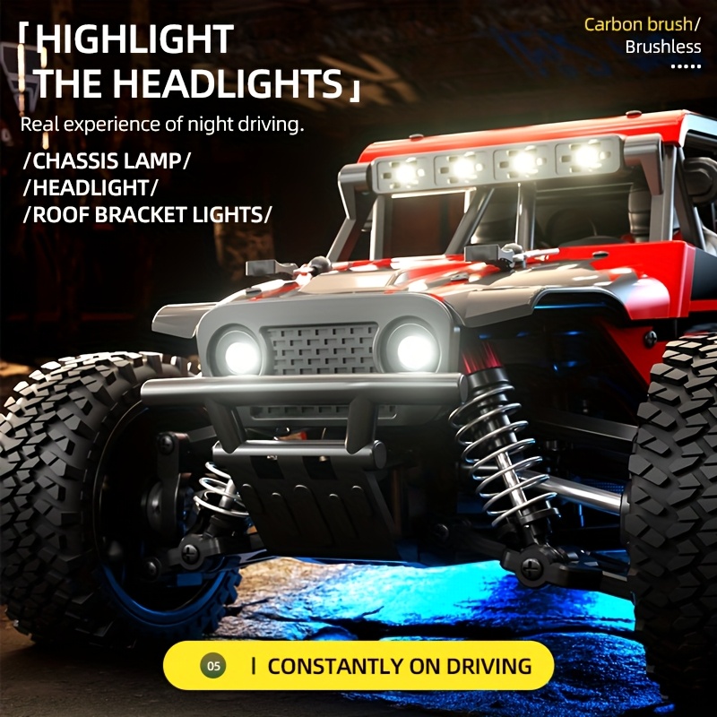 ZNLYRION 2025 Off-Road RC Car with 2 Batteries, 55KM/H Speed, Full Metal Drive Shaft & LED Lights - Multi-Function Remote Control, Durable Plastic Construction for RC Toy Enthusiasts, Vibrant Color Scheme, Sturdy Build