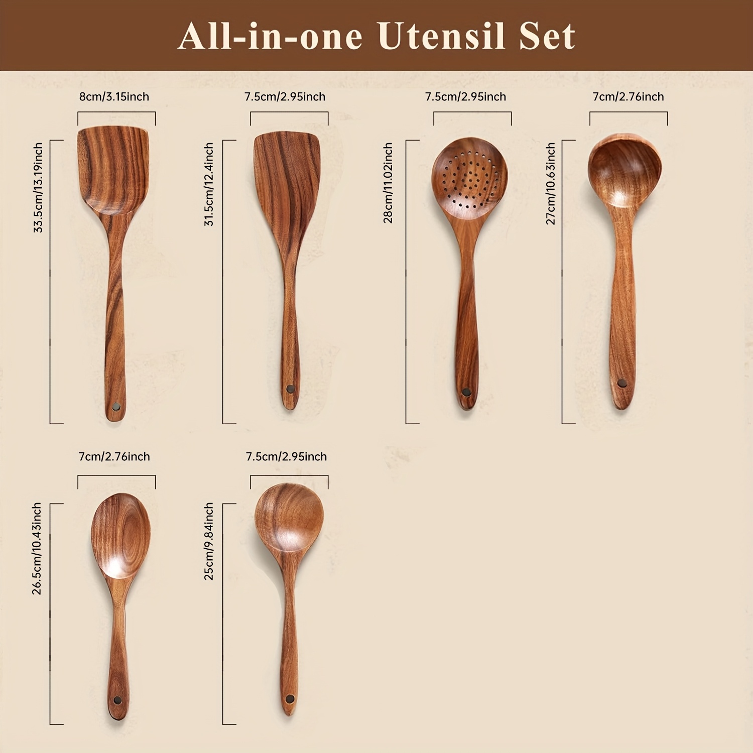 10/6/4pcs Natural Teak Cooking Utensil, Ergonomic Handles, Non-Porous Surface, Elegant Kitchen Gift - Durable and Easy to Clean, Natural Teak Grain, Suitable for Daily and Special Use, Kitchenware, Heat-Resistant Utensils.