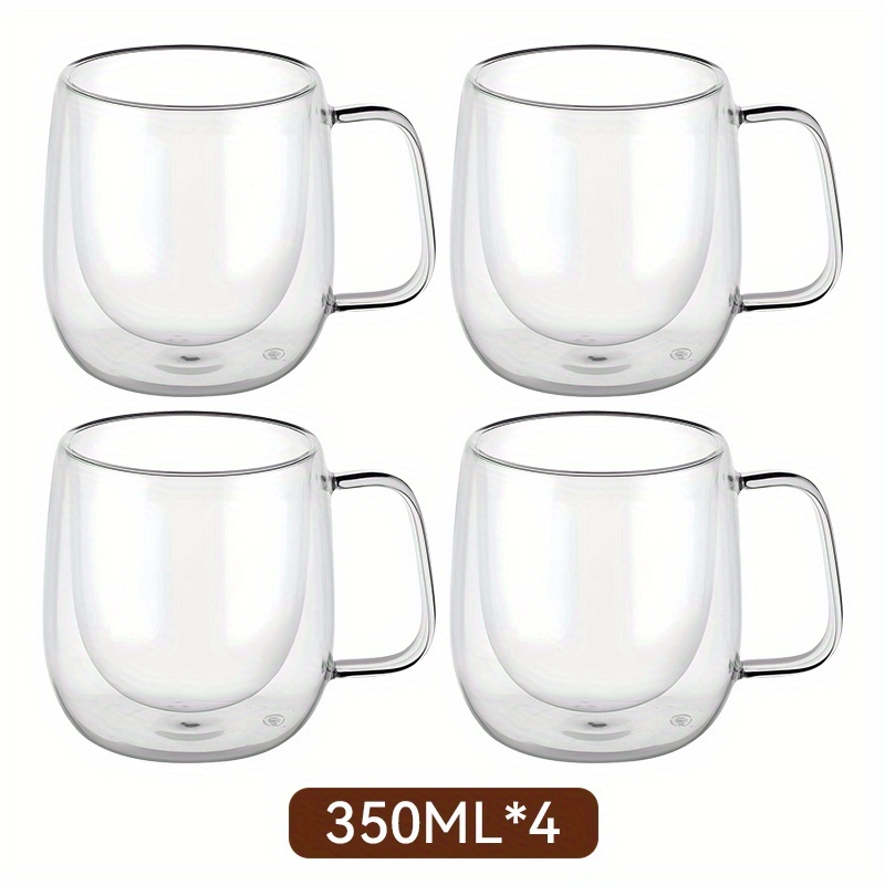 E-shop LDQ 2/4er-Packung Hochwertige Borosilikatglasbecher mit Doppelwand, Transparente, hitzebeständige Wasserbecher mit Griffen, Große Kapazität,