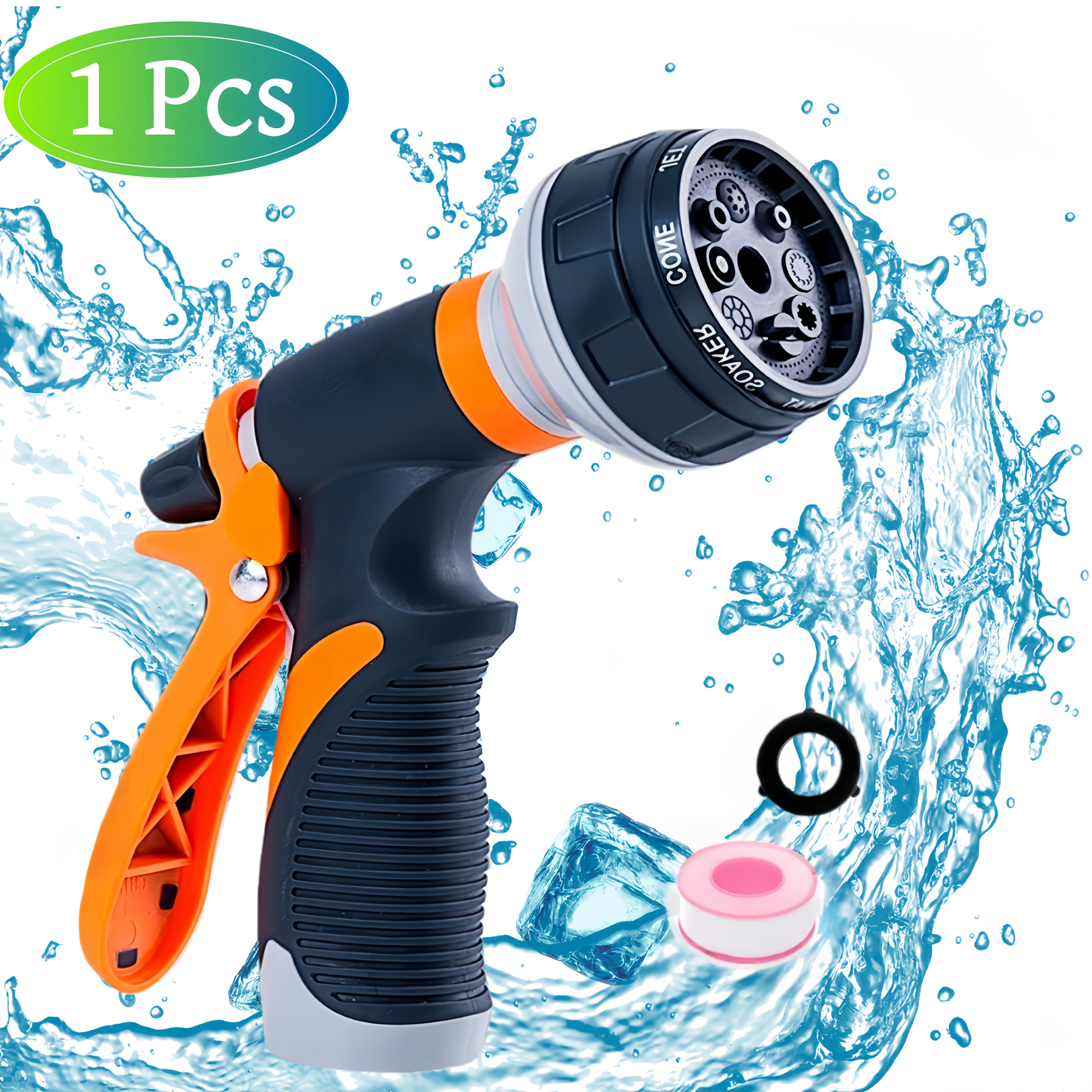 TEMU 1/2/4 Pack Heavy-duty Water Hose Nozzle, Hose Nozzles For Lawn And Garden, 8 Spray Patterns For Watering Plants, Cleaning Cars, Showering Pets -