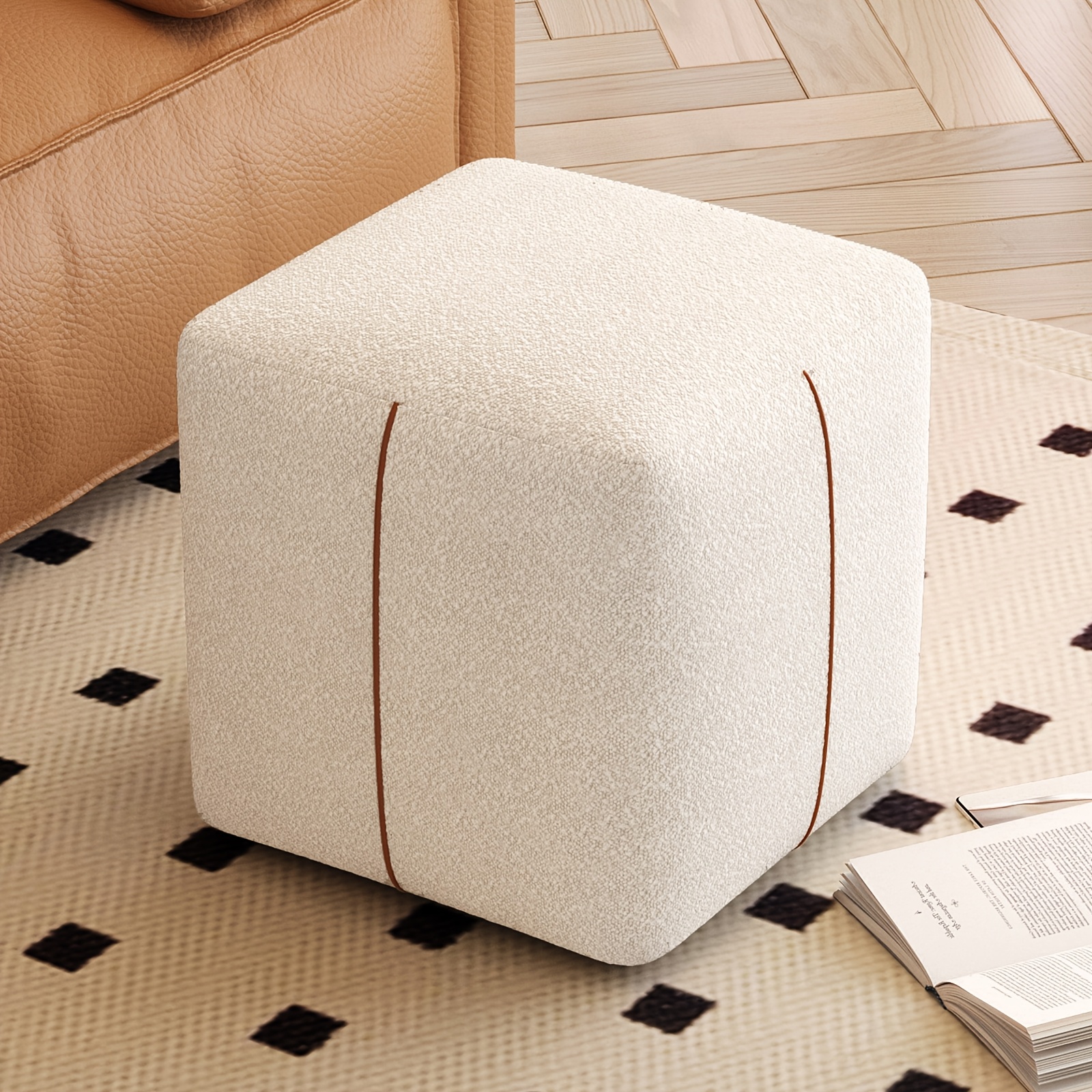 TEMU Tabouret Moderne, Tabouret Bas pour Salon, Tabouret d'Entrée pour Changer de Chaussures, Tabouret Carré Beige, -Pieds pour Canapé, Tabouret à