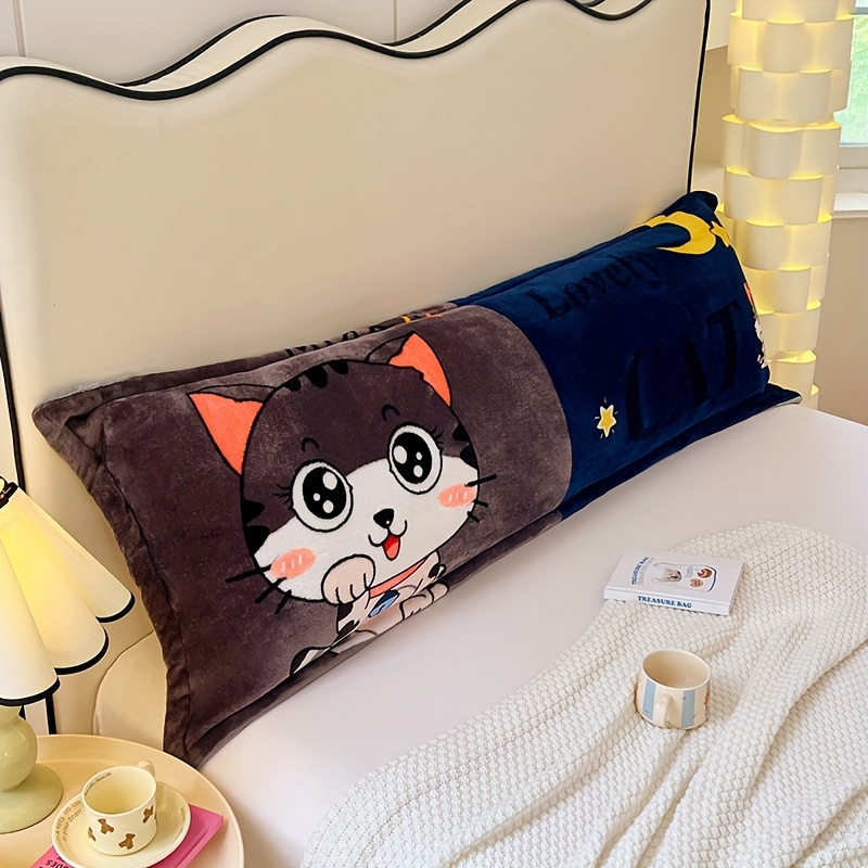 cartoon dog print plush pillowcase soft flannel polyester zippered closure machine washable     ideal for couples bedroom decor Product details 10