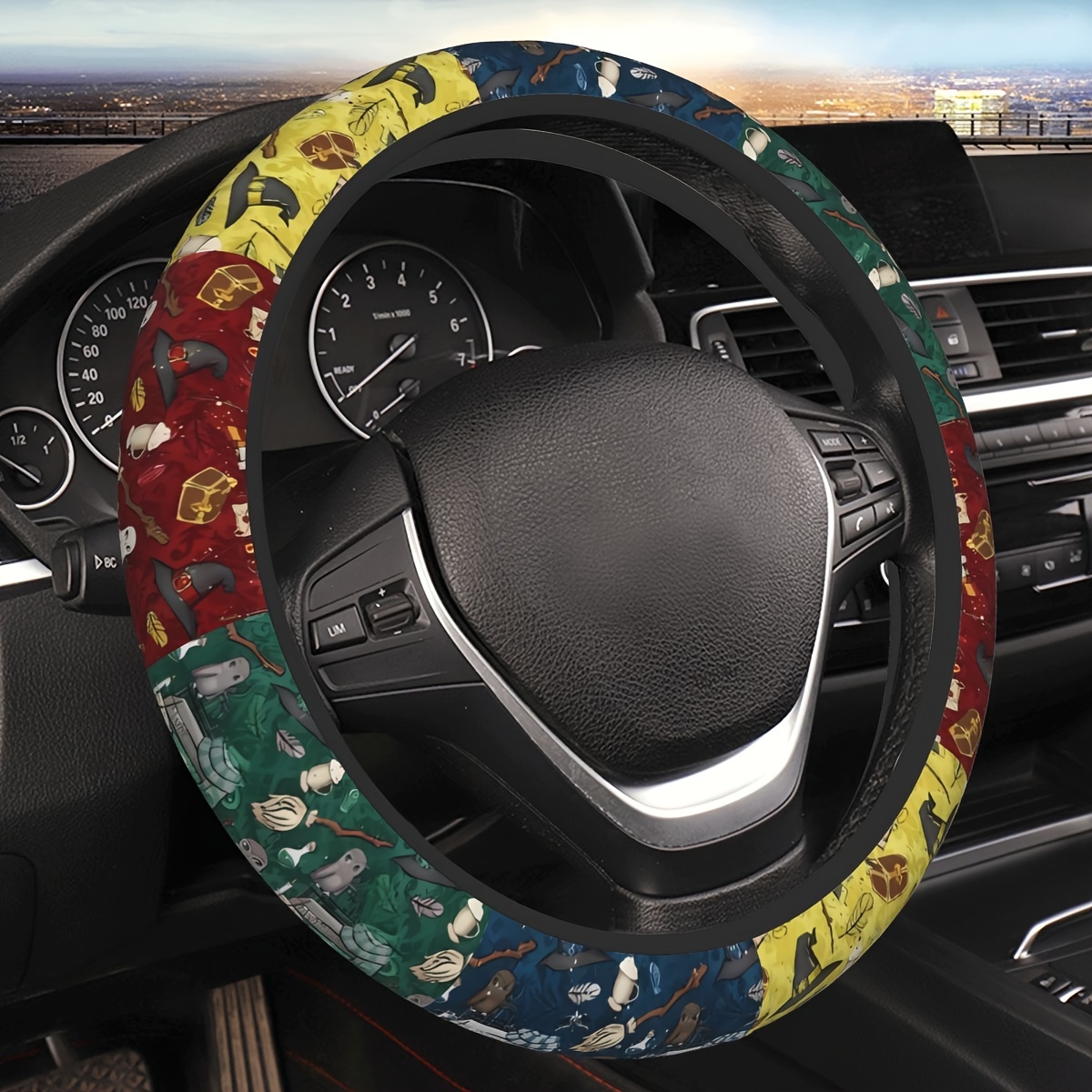 

15" Anti-slip Neoprene Steering Wheel Cover With Broom Design - Thick, Durable Car Accessory For Men & Women