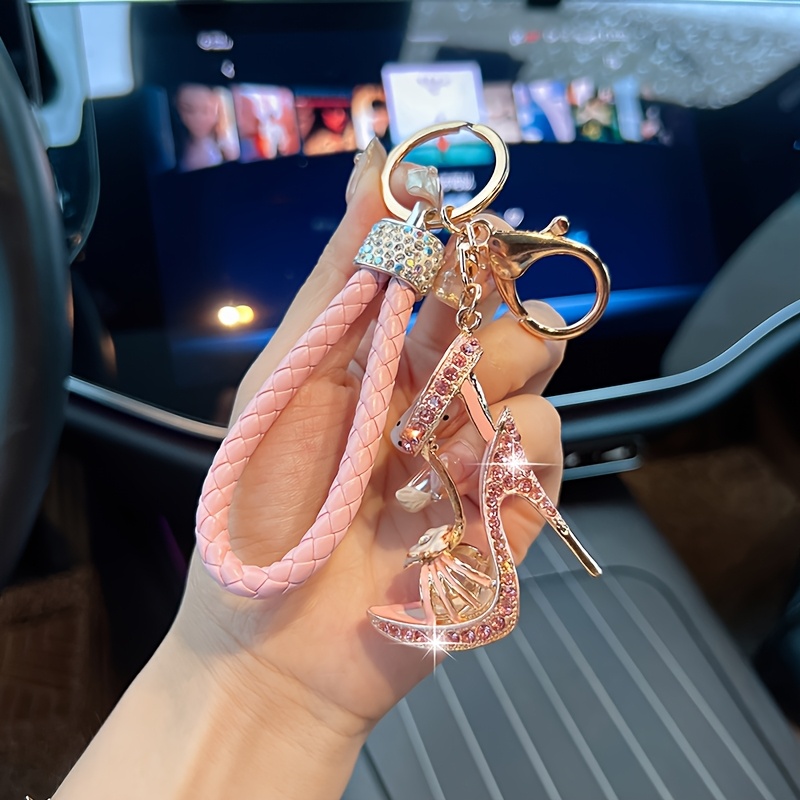 TEMU 1pc Rhinestone-embellished High Heel Shoe Keychain For Women - Sparkling Car Keyring With Lobster Clasp, Elegant Bag Charm Accessory, Birthday