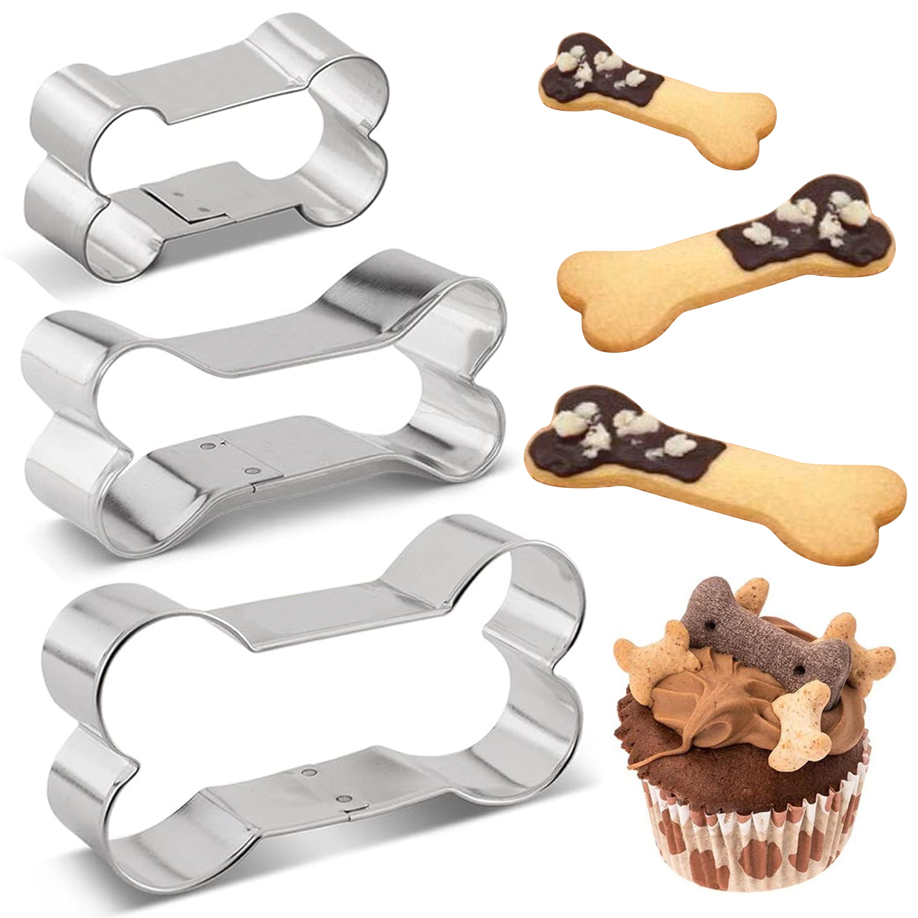 

3-piece Bone-shaped Cookie Cutters, Stainless Steel, Dog Bone Design, Perfect For Baking Treats For Valentine's Day, Father's Day, Mother's Day, Graduation, And Earth Day