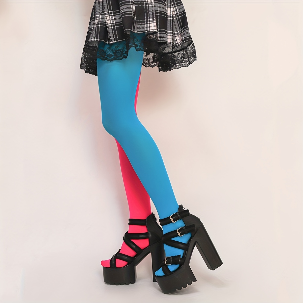 Pink Striped Tights for Women | Durable Two-Tone Colored Pantyhose