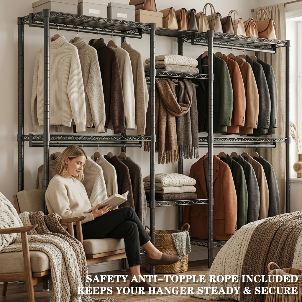 Heavy Duty Metal Clothing Rack, 920lbs Capacity, 8-tier Modular Design With 5 Hanging Rods, Garment Rack For Home, Laundry Room, Retail Store, Gift For Parents & Family (180cm X 45cm X 196cm)