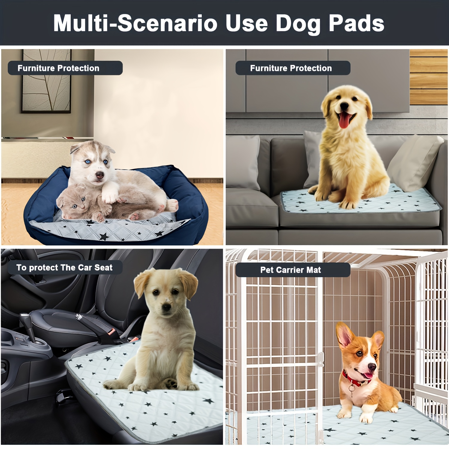 star patterned washable dog   pad leakproof absorbent training mat for puppies cats reusable pet urine barrier non slip for car seats sofas Product details 5