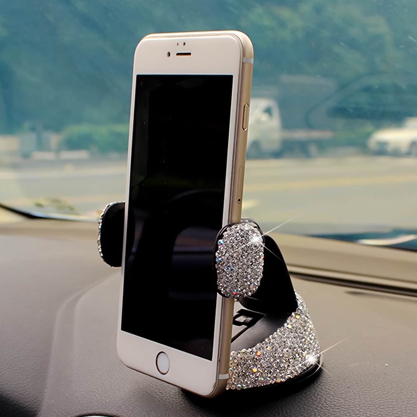 

1pc Diamond Car Phone Holder, Shockproof And Adjustable, With Powerful Suction Cup Base, 360° Rotating Navigation Mount