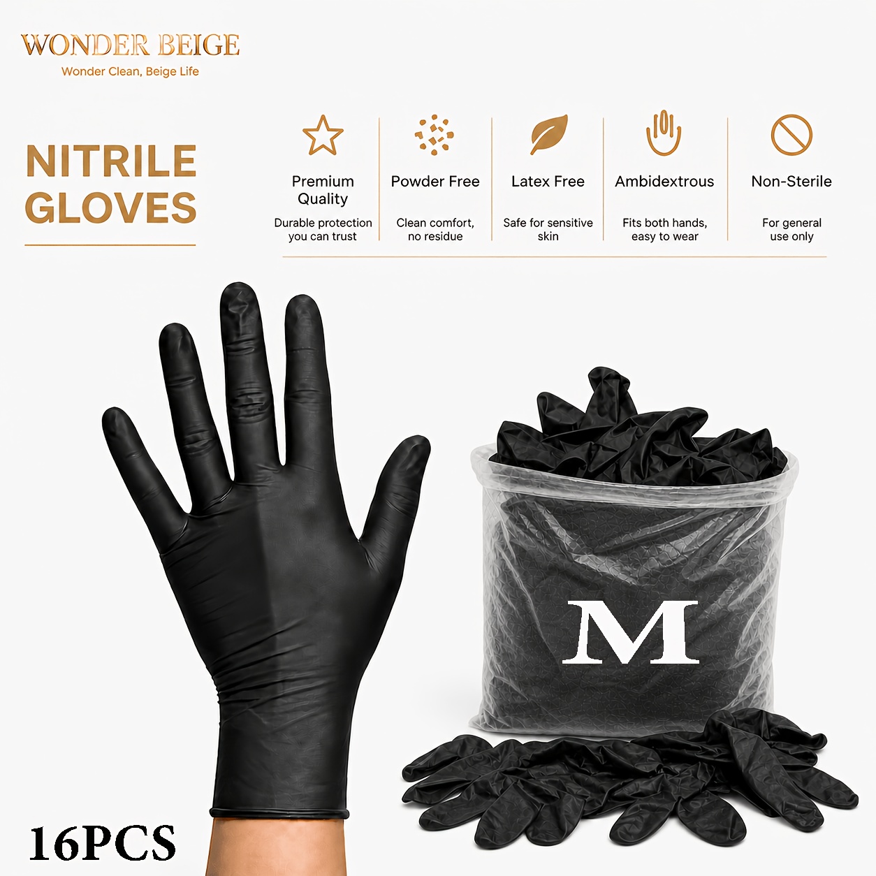 TEMU Wonder Beige 16pcs Premium Disposable Stretchable Breathable Hand Coverings For Purpose Home Cleaning Projects Everyday Tasks Chores Personal