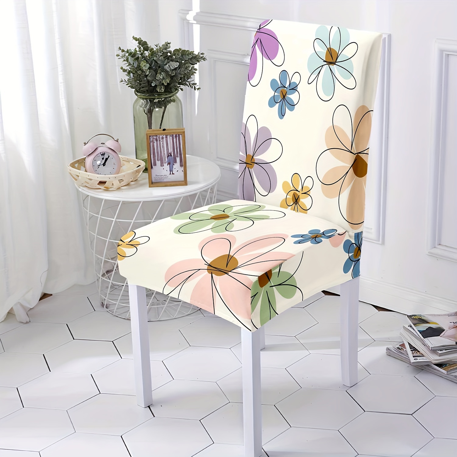 

4/6pcs Flower Pattern Chair Slipcovers, Dining Chair Cover, Furniture Protective Cover, For Dining Room Living Room Office Home Decor