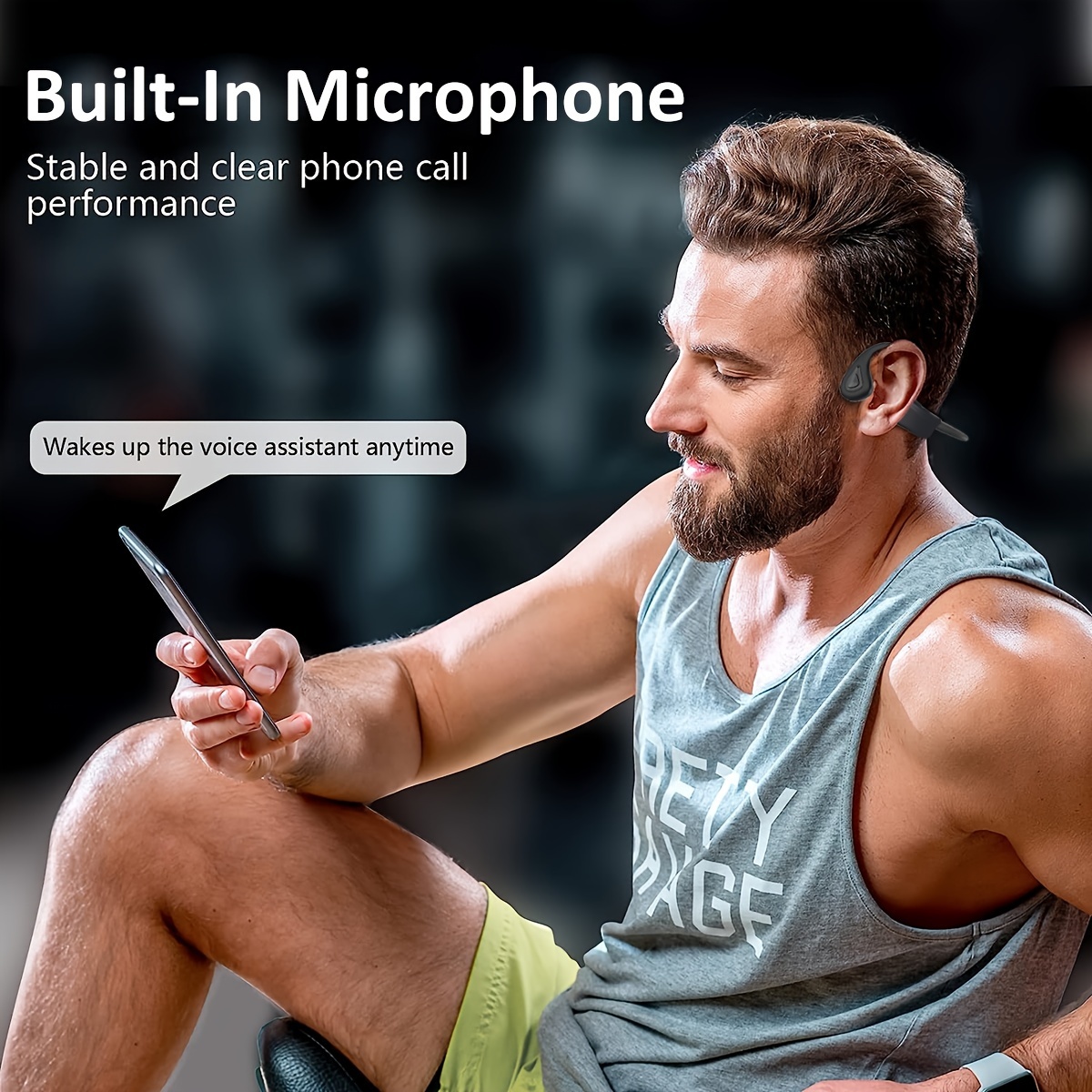  open ear bone conduction headphones wireless non in ear sports earbuds with detachable cable charging station push button volume control sound isolation for exercising plastic with rechargeable lithium polymer battery compatible with tablets details 1