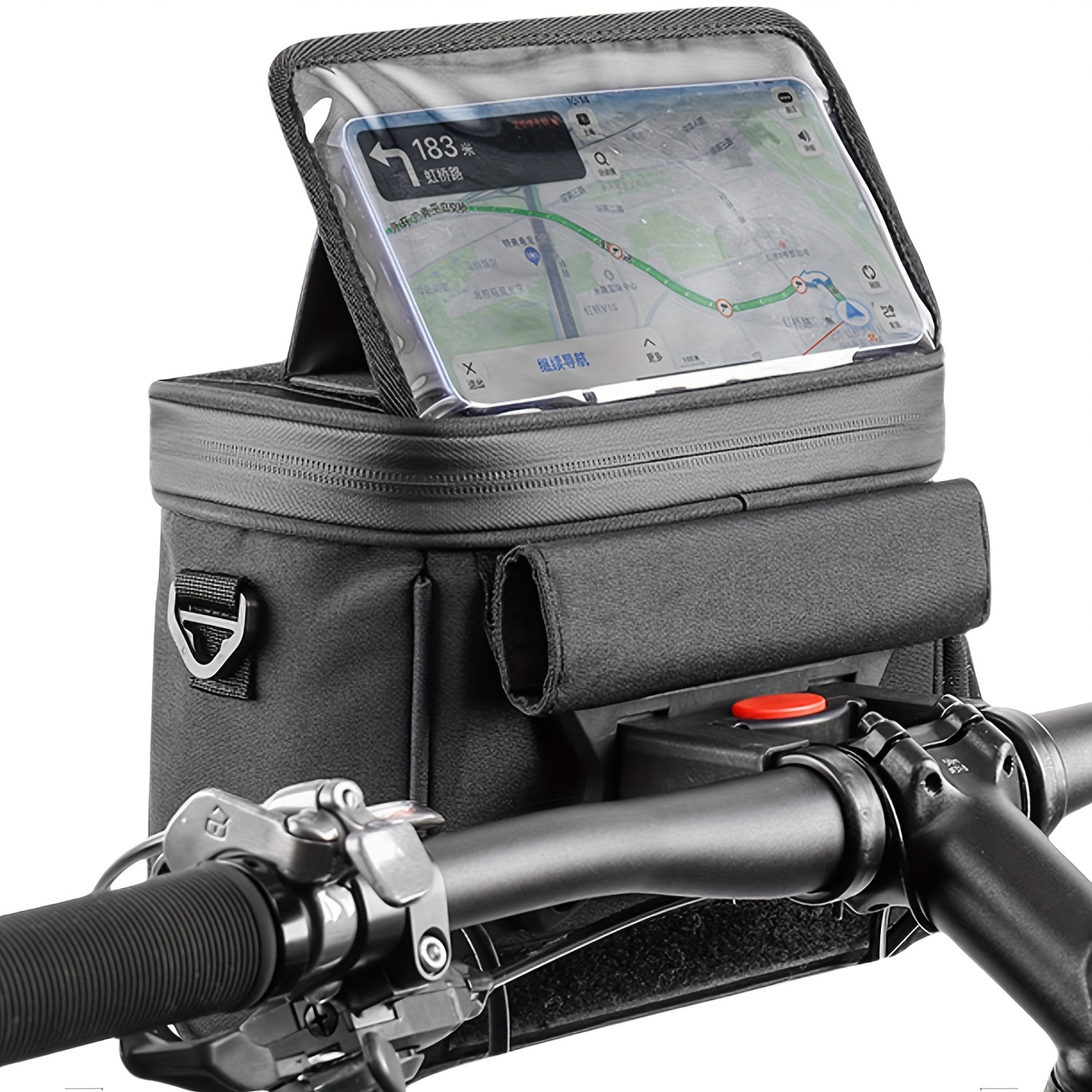 1pc Black Folding Cycling Handlebar Bag, Large Bike Front Storage Bag, Front Bag Mobile Phone Stand Bag