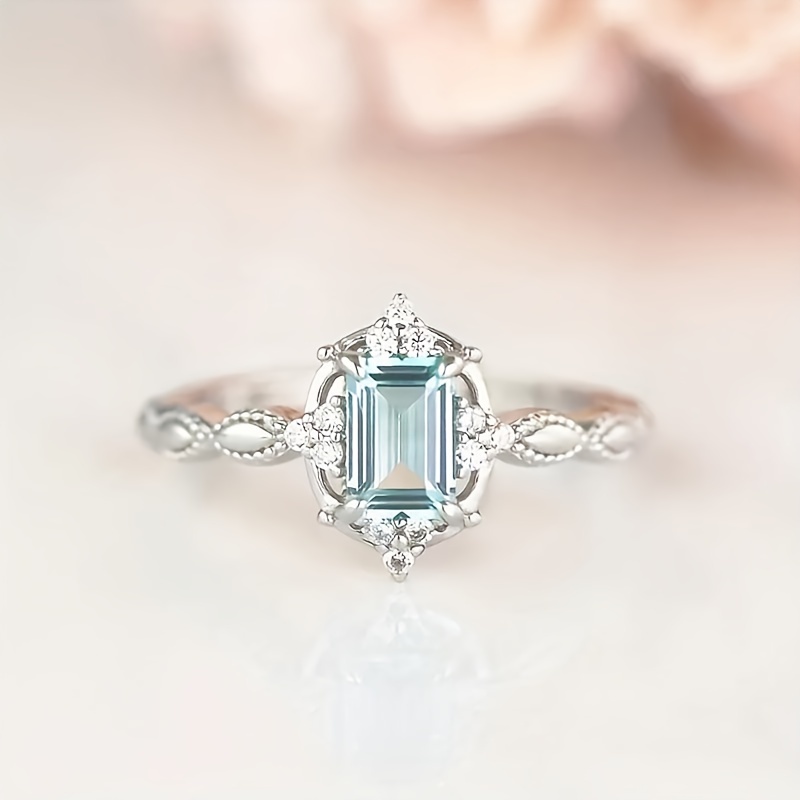 

Women's Aquamarine Engagement Ring, And Elegant Style, Women Engagement Proposal Wedding Jewelry - Multiple Size Options