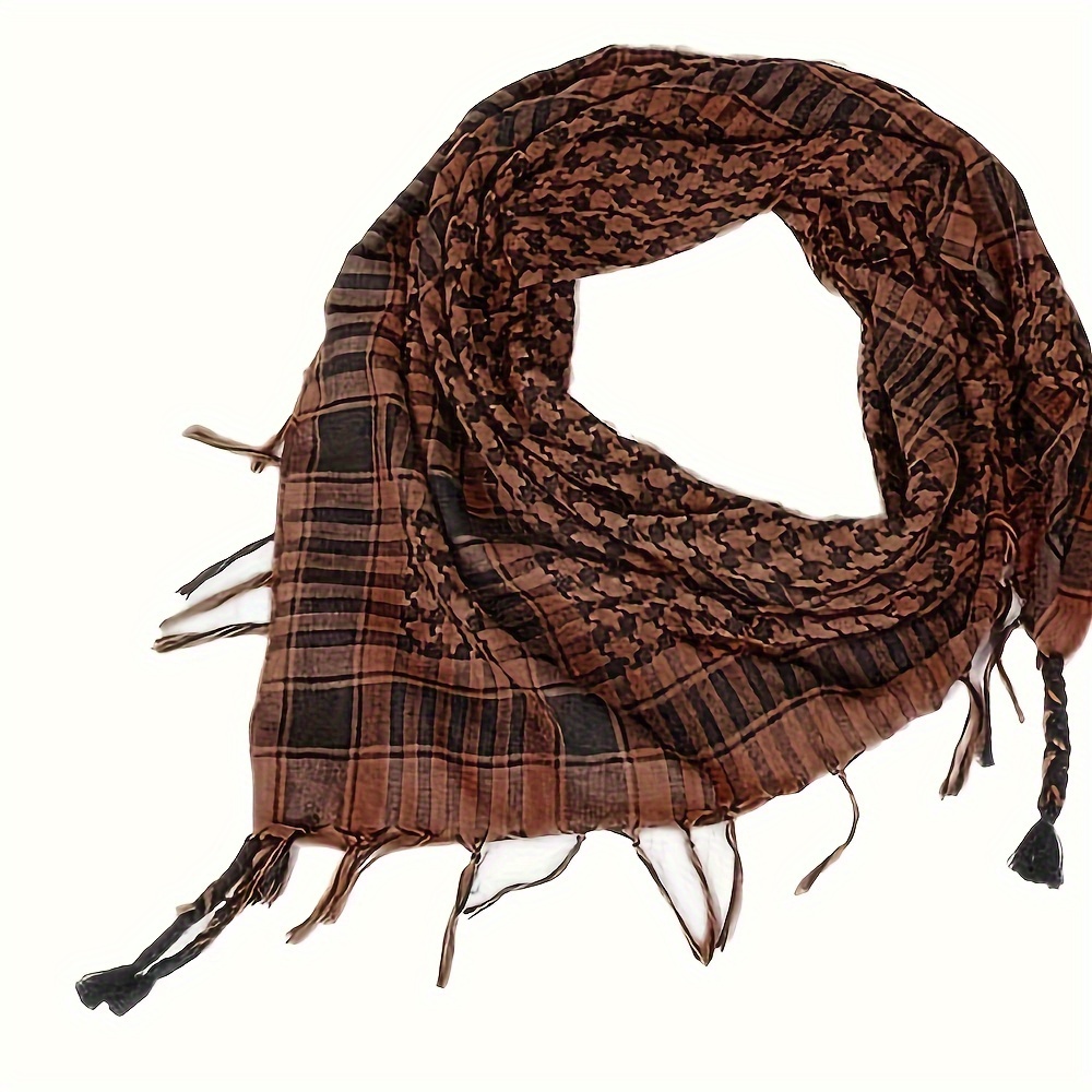 

39.37in Unisex Vintage Style Square Scarf, Windproof Warm Neck Gaiter With Tassels, Outdoor Accessory, Multicolor Plaid Scarf (brown, Purple, Green)