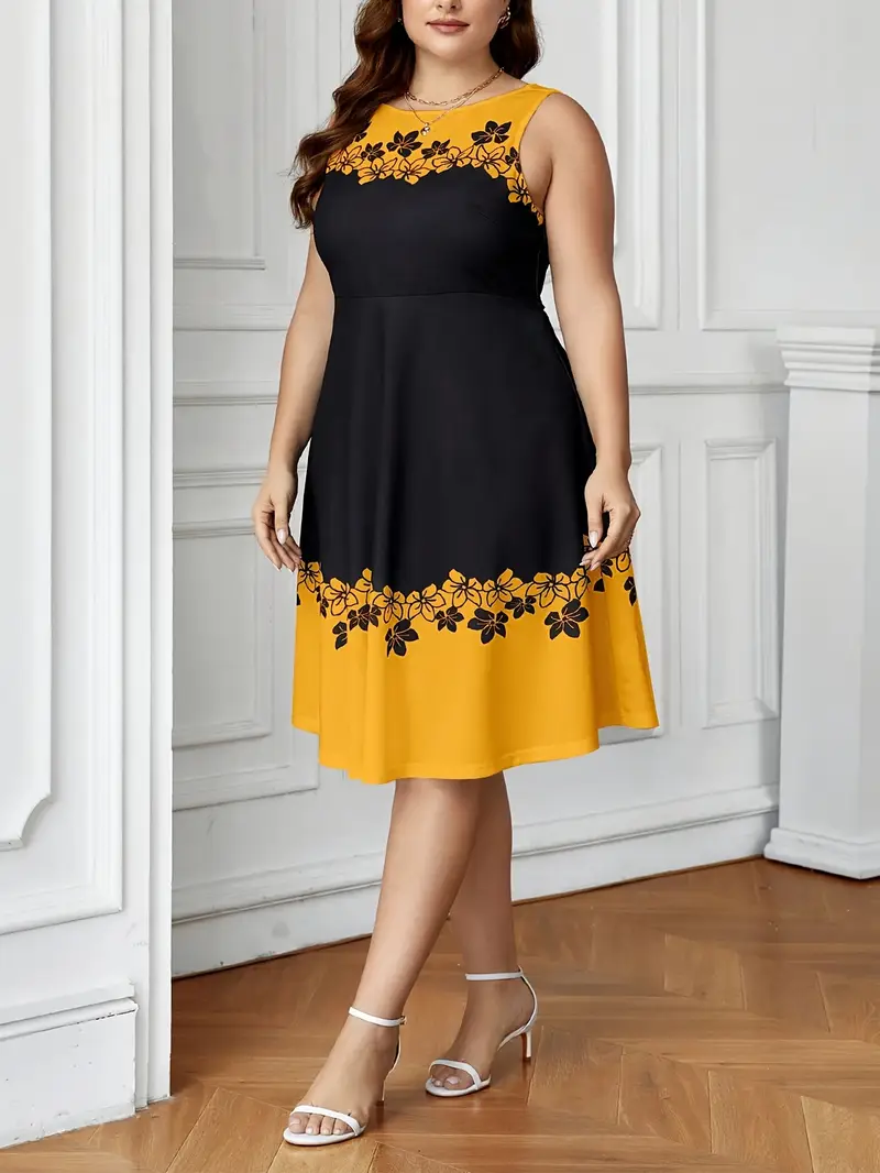 womens plus size elegant floral print sleeveless midi dress - Temu Mauritius womens plus size elegant floral print sleeveless midi dress - Temu Mauritius