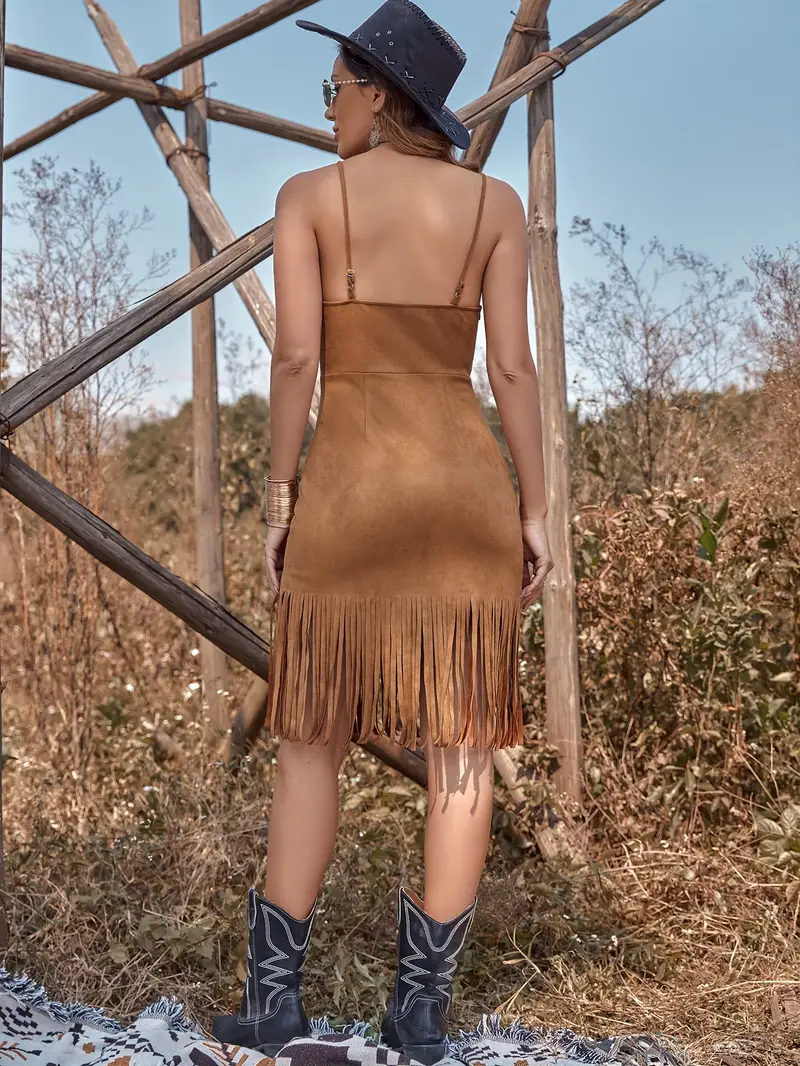 women's boho western dress nerohusy Maxi Dresses for Women Boho V Neck Western Dresses Sleeveless Elegant High Waist Tiered Ruffle Hem Flowy Sundress 2026 Brown,XXL