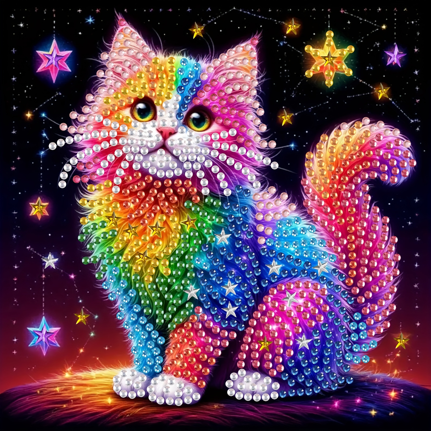 TEMU Kit d'art diamant chat coloré 7.87 X 7.87In - Mosaïque 5D en cristal et acrylique, de irrégulière uniques, cadeau de décoration murale à cadre,