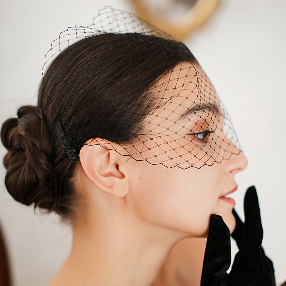 

Elegant Black Mesh Birdcage Veil - Perfect For Weddings, Parties, And More - Minimalist Design - Suitable For Ages 14 And Up - Single Piece - Pure Color