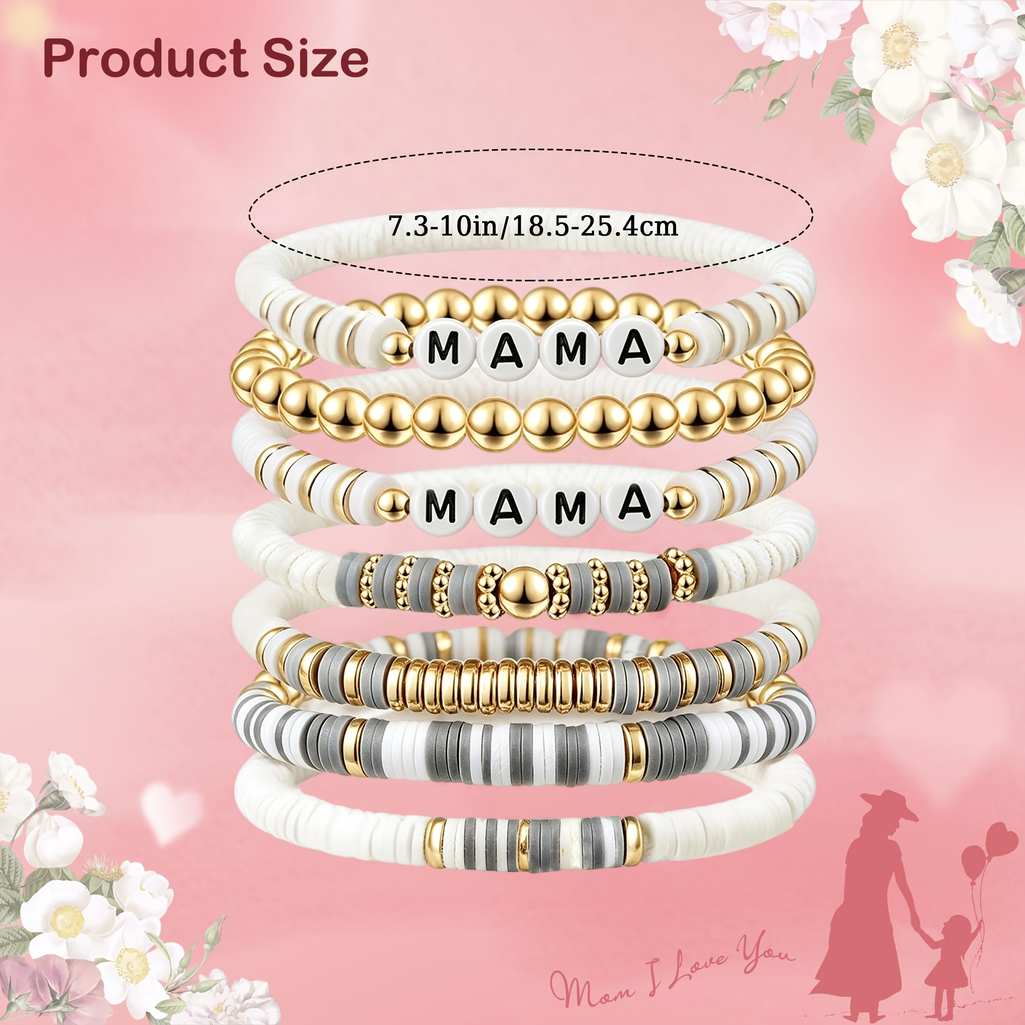 MAMA Bracelet Set, Stackable Gift for New Moms